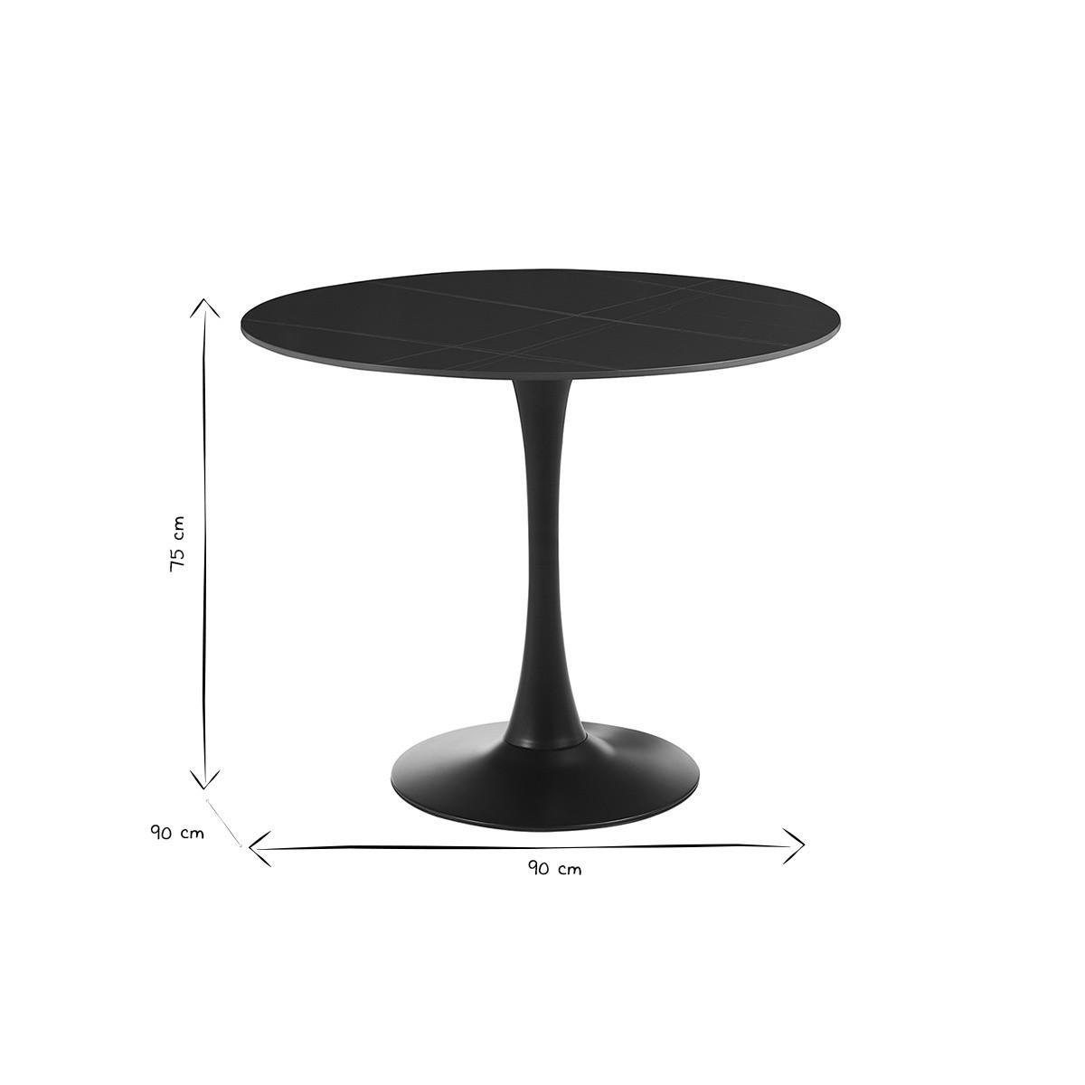 ESSTISCH rund, schwarze Keramik und Metall D90 cm MALOU - Schwarz, Stein (90/90/75cm) - Miliboo