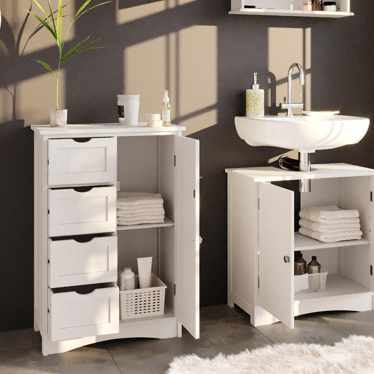 BADSCHRANK Bianco Weiß 55 x 81 cm - Weiß, Holzwerkstoff (55/81/30cm) - Vicco