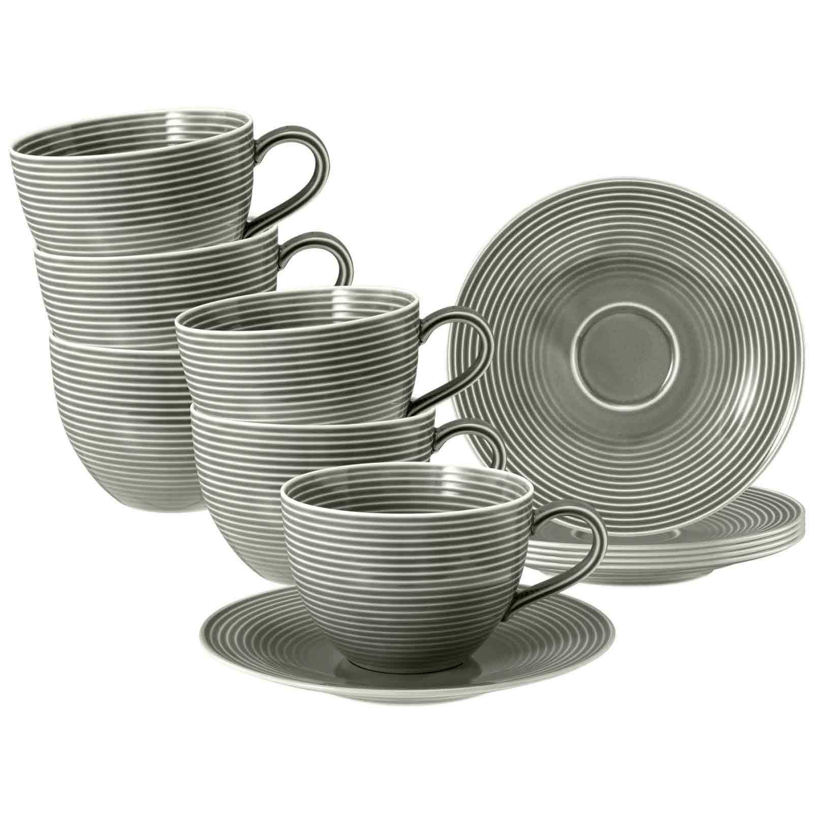 TEETASSEN MIT UNTERTASSEN Beat Color Glaze Perlgrau 140 ml 6er Set - Grau, Keramik (13.7/6/13.7cm) - Seltmann Weiden