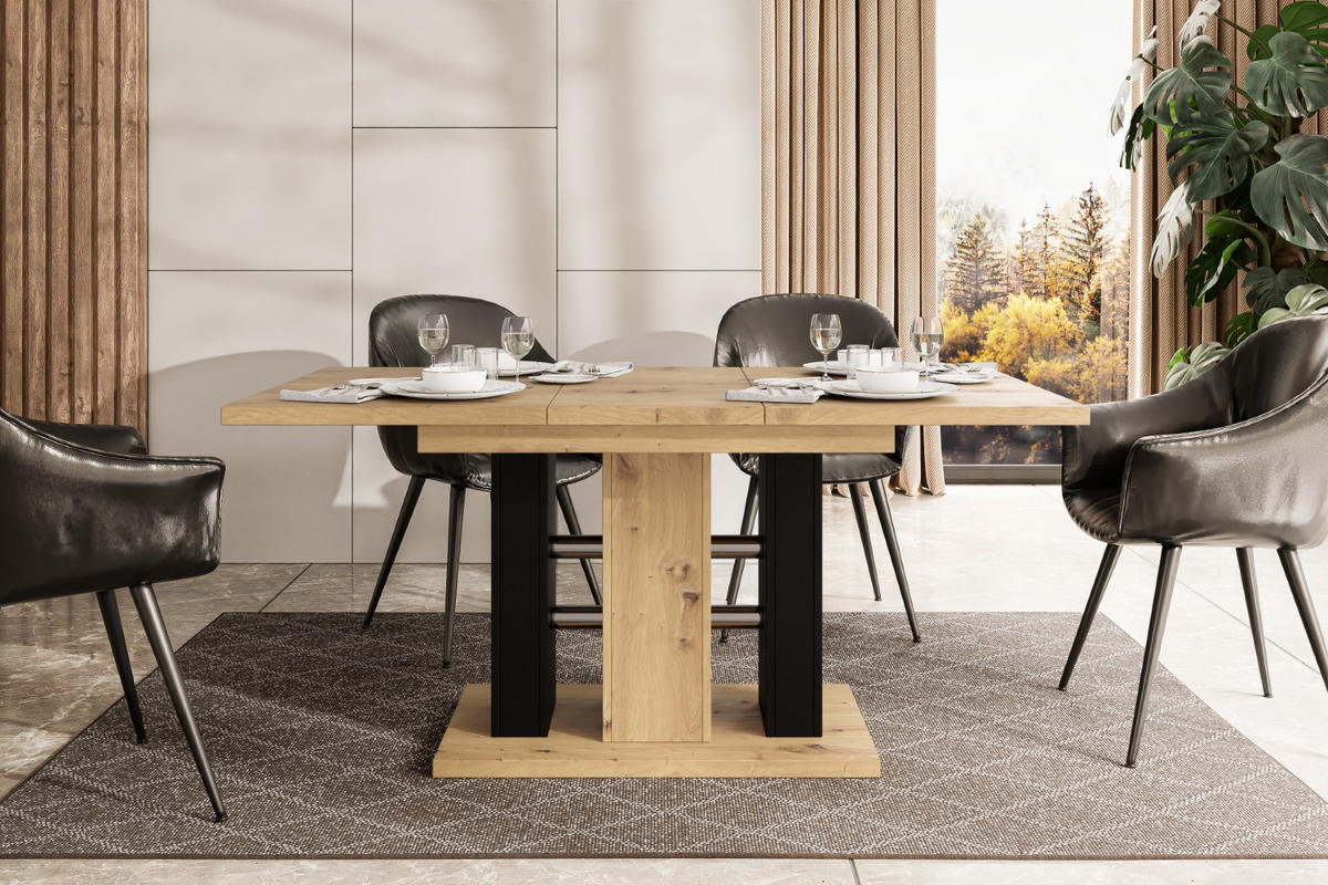 ESSTISCH ausziehbar 140 -180x90x75 cm - Artisan Eiche Optik/Schwarz - ILD - Eichefarben, Holzwerkstoff (120/90/75cm) - ALTDECOR