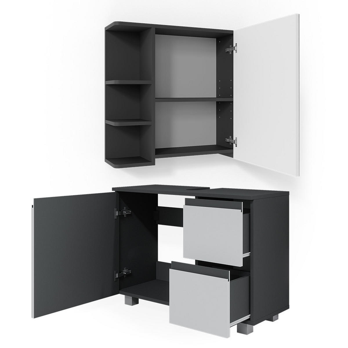 BADMÖBEL-SET J-Shape Anthrazit 2 Teile - Anthrazit/Weiß, Holzwerkstoff (80/60/33cm) - Vicco