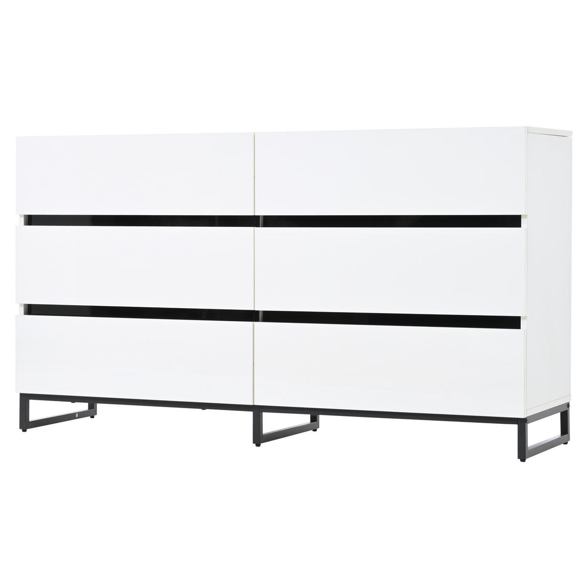 KOMMODE Kommode mit 6 Schubladen und Hochglanz Front, Metallbeine, MDF kompakt 140x39.5x78.5cm Weiß - Schwarz/Weiß, Holzwerkstoff/Metall (140/78.5/39.5cm) - EVRYAE
