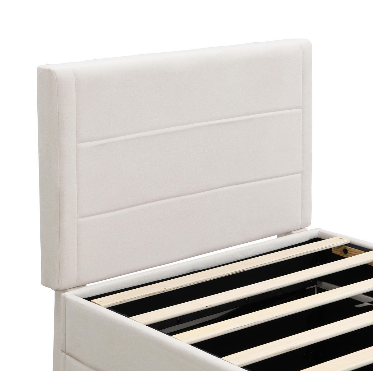 POLSTERBETT 90/200 cm Beige aus Leinen mit Stauraum - Beige, Holzwerkstoff (90/200cm) - OKMYHOME