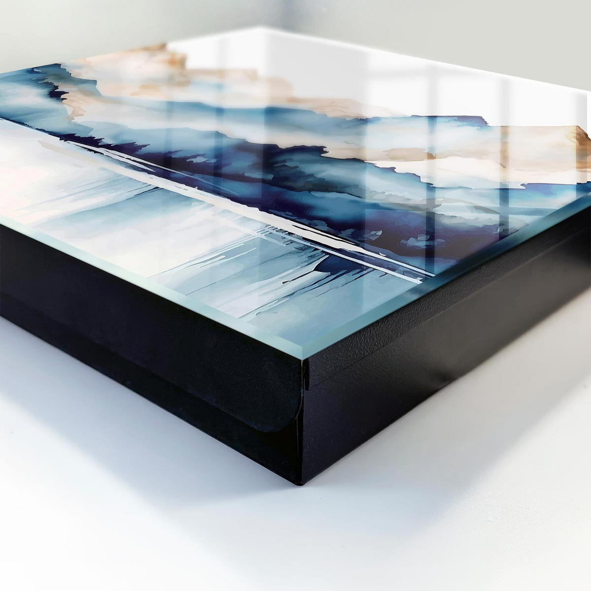 SCHLÜSSELBOX Schwarz 30x30 cm- Türöffnung nach rechts - Aquarellberge - Blau, Metall (30/30/5cm) - TULUP