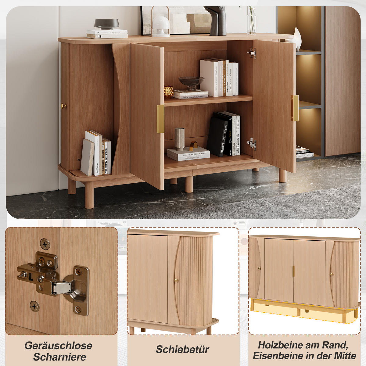 SIDEBOARD 140cm mit geschwungenen Kanten & 2 Türen - Naturfarben, Holzwerkstoff (140/88/40cm) - Urban Meuble