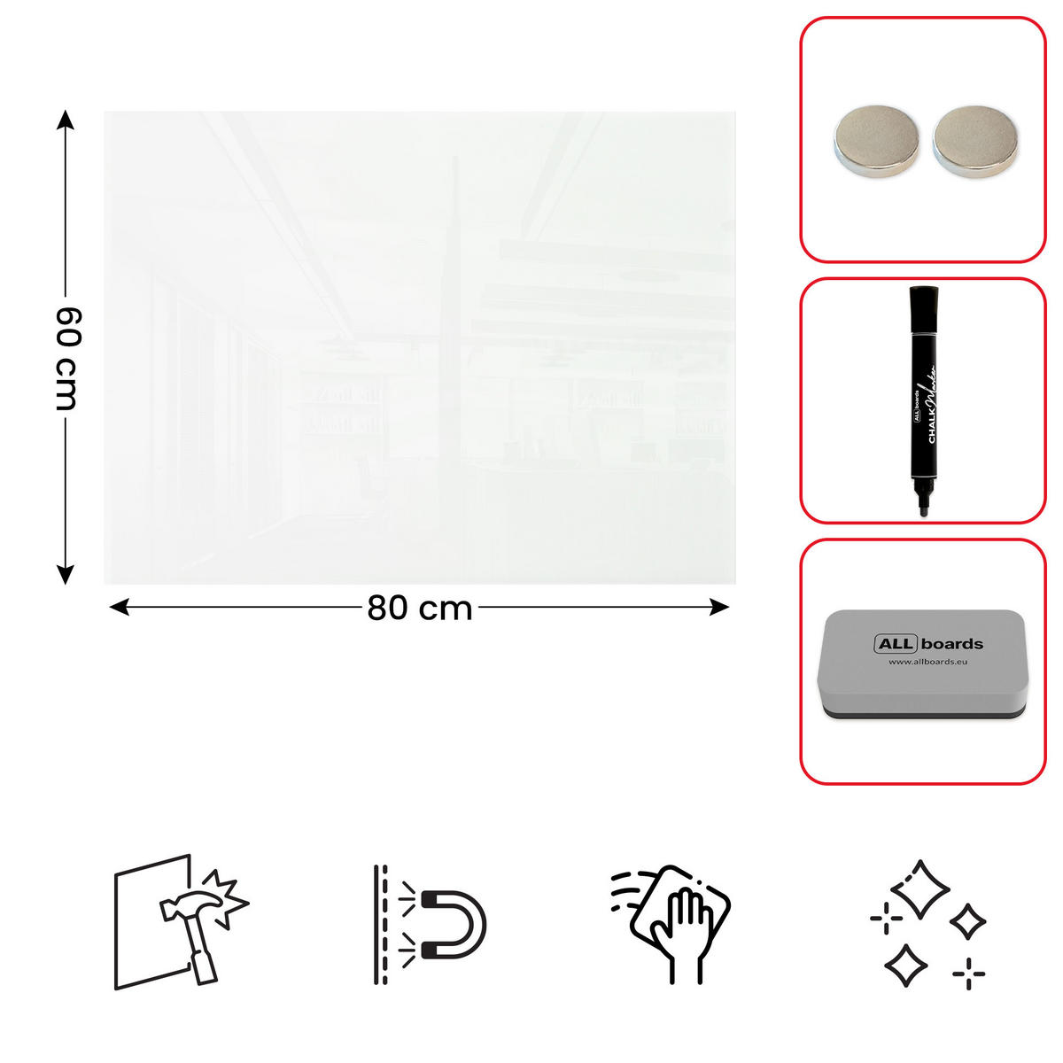 GLASBOARD - Weiß CLASSIC WHITE 80x60cm - Weiß, Glas (80/60/0.7cm) - ALLboards