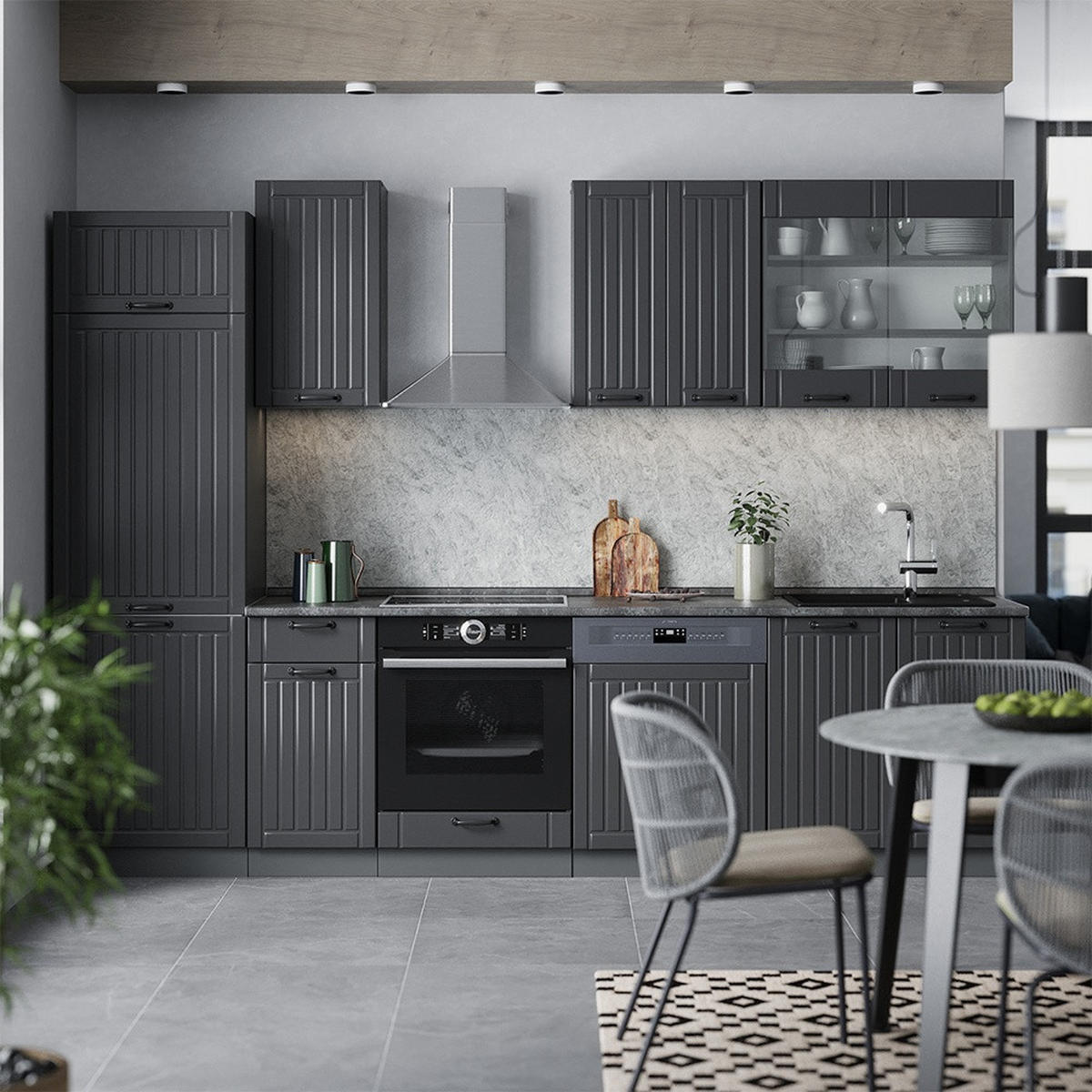 KUCHYNKA Fame-Line Tmavo-sivá 300 cm , AP Marble - antracitová/tmavosivá, kompozitné drevo (300/206.8/60cm) - Vicco