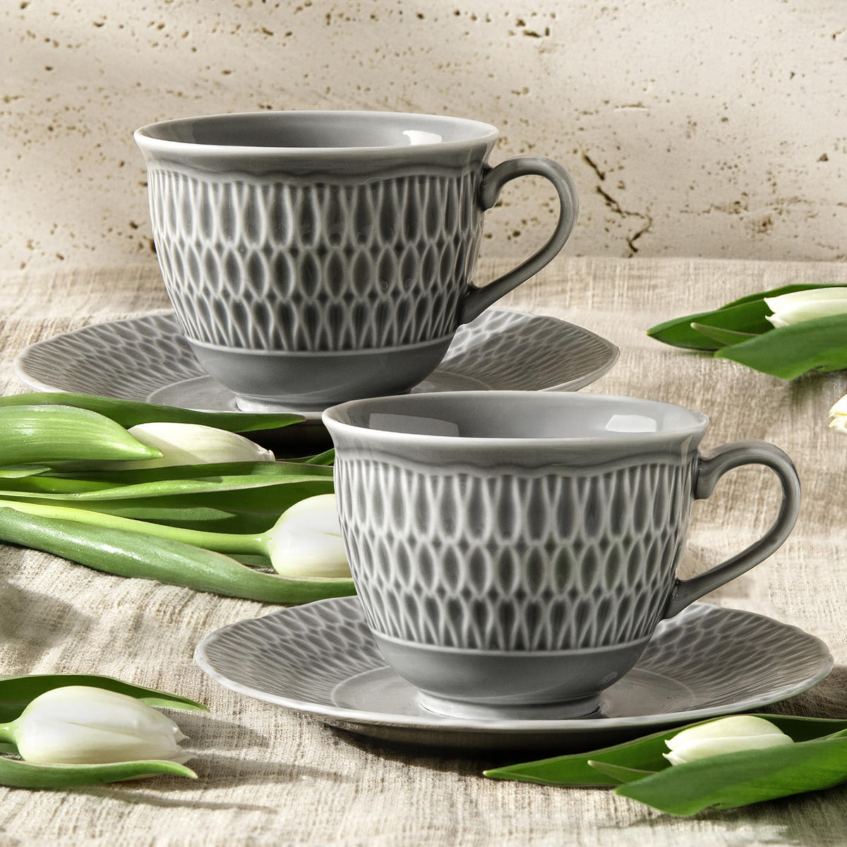 KAFFESERVICE CMIELOW SOFIA Kaffetassen-Set - Grau, Keramik (15.7/7.5/15.7cm) - KONSIMO®