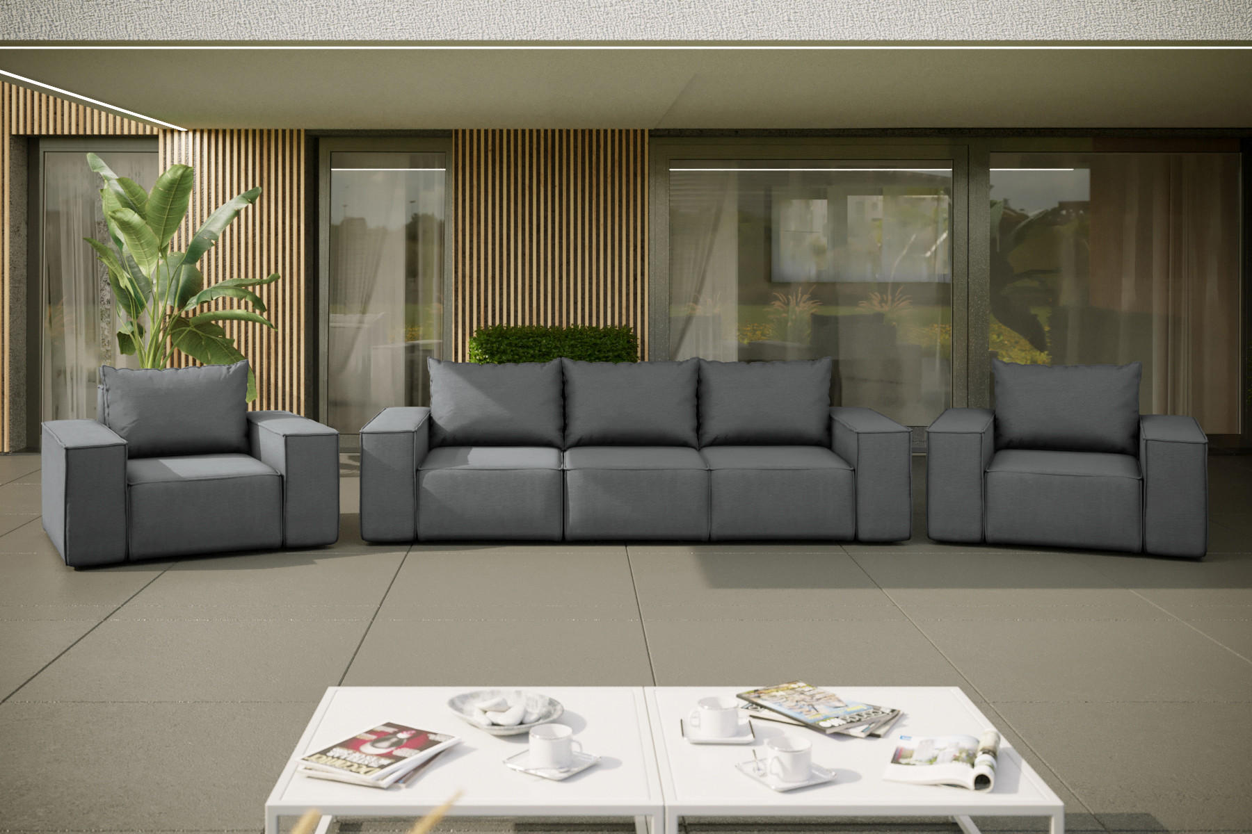 LOUNGEGARNITUR Gartenmöbel set 3+1+1 für den Garten, Terrasse, gartenmöbel lounge set SONNE EXCLUSICVE Grau - Grau, Holz - Kaiser Möbel
