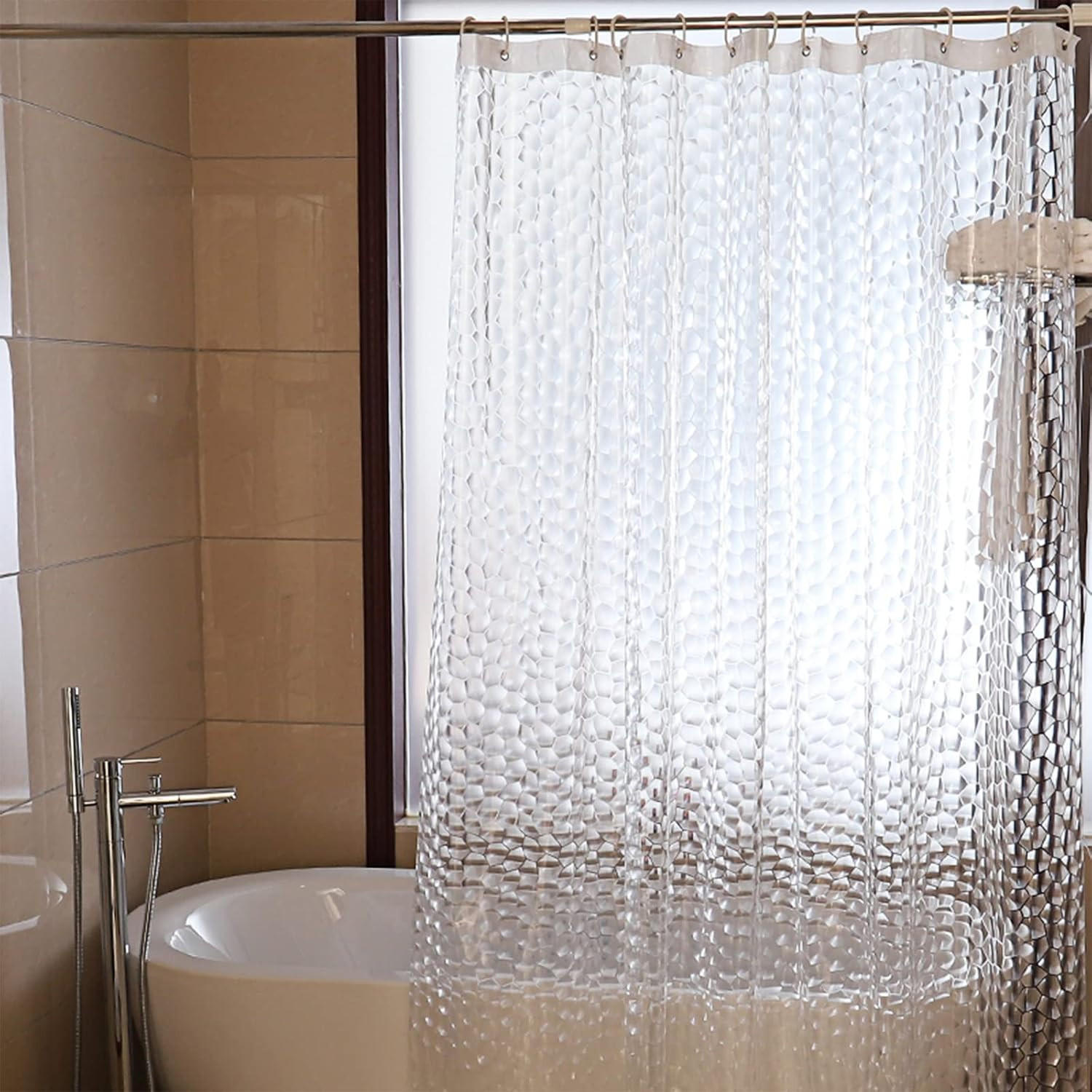 DUSCHVORHANG EVA 3D halbdurchsichtig schimmelresistent waschbar mit Haken für Badewanne Badezimmer - Transparent, Kunststoff (200/180cm) - MCBOSON
