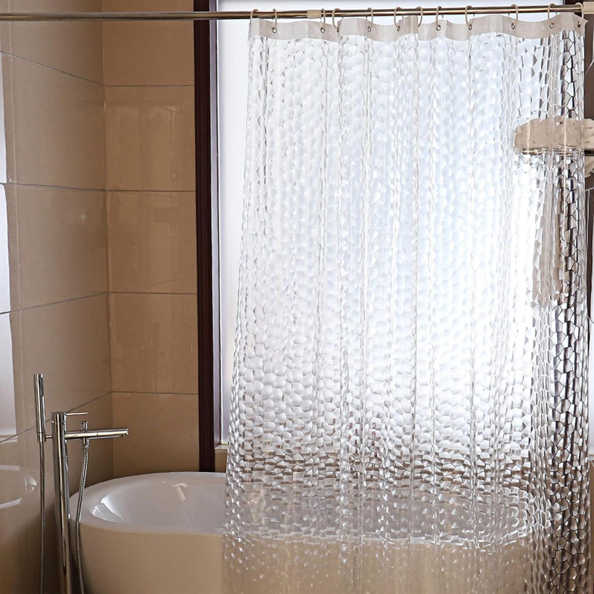 DUSCHVORHANG EVA 3D 180 x 180 cm transluzent waschbar mit Haken für Badewanne Badezimmer - Transparent, Kunststoff (180/180cm) - MCBOSON
