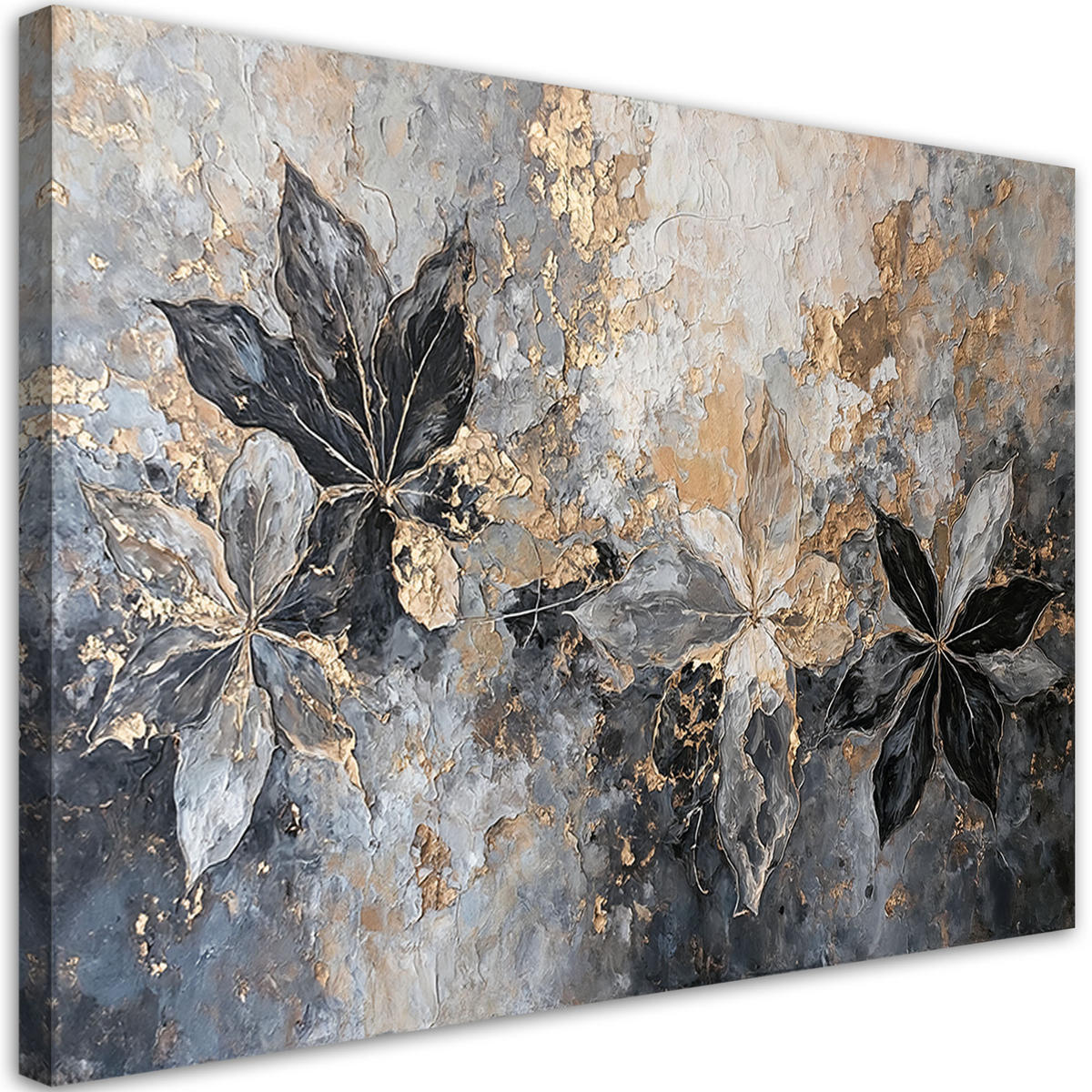 WANDBILD blätter abstrakte textur gold - Silberfarben, Textil (60/40cm) - Feeby