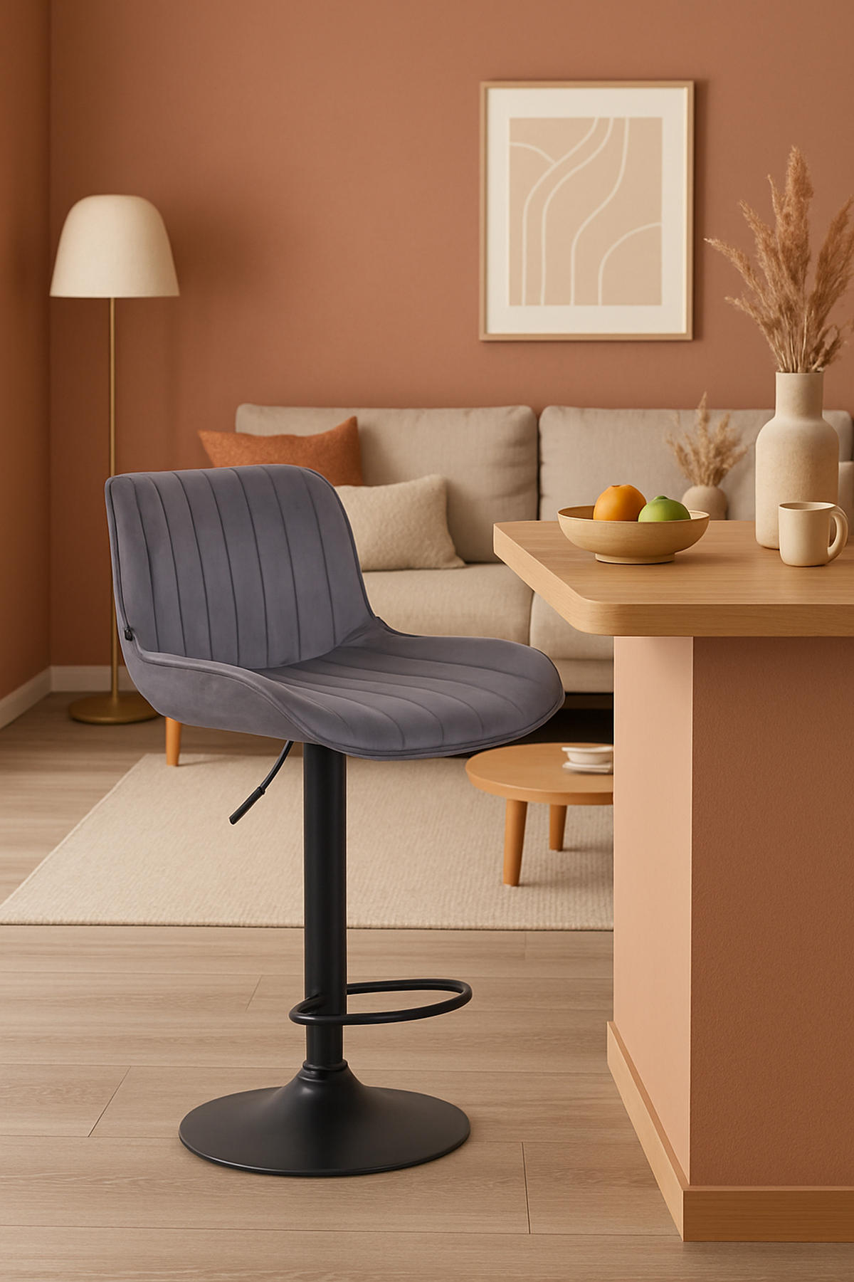 BARHOCKER Lento Gestell schwarz Samt Dunkelgrau - Schwarz/Grau, Textil/Metall (50/108/50cm) - TPFLiving