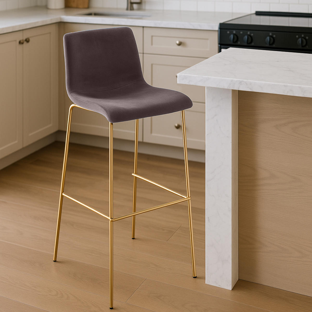 BARHOCKER Samt Braun - Goldfarben/Braun, Textil/Metall (43/100/48cm) - CLP