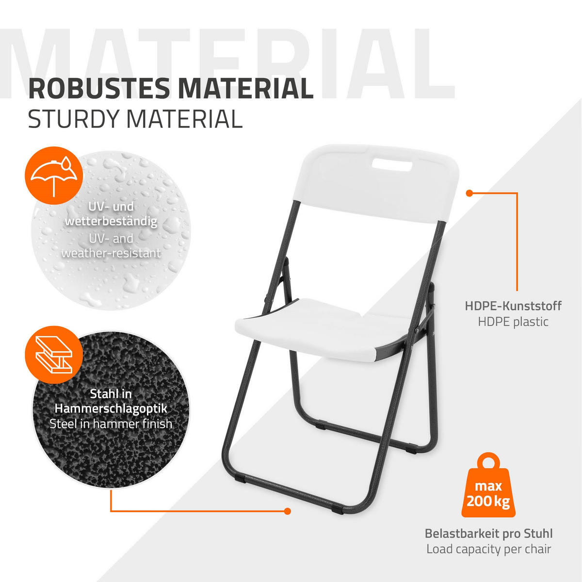 KLAPPSTUHL 4er Set Weiß Kunststoff Metall - Dunkelgrau, Metall (54.5/85.5/46cm) - ECD-Germany