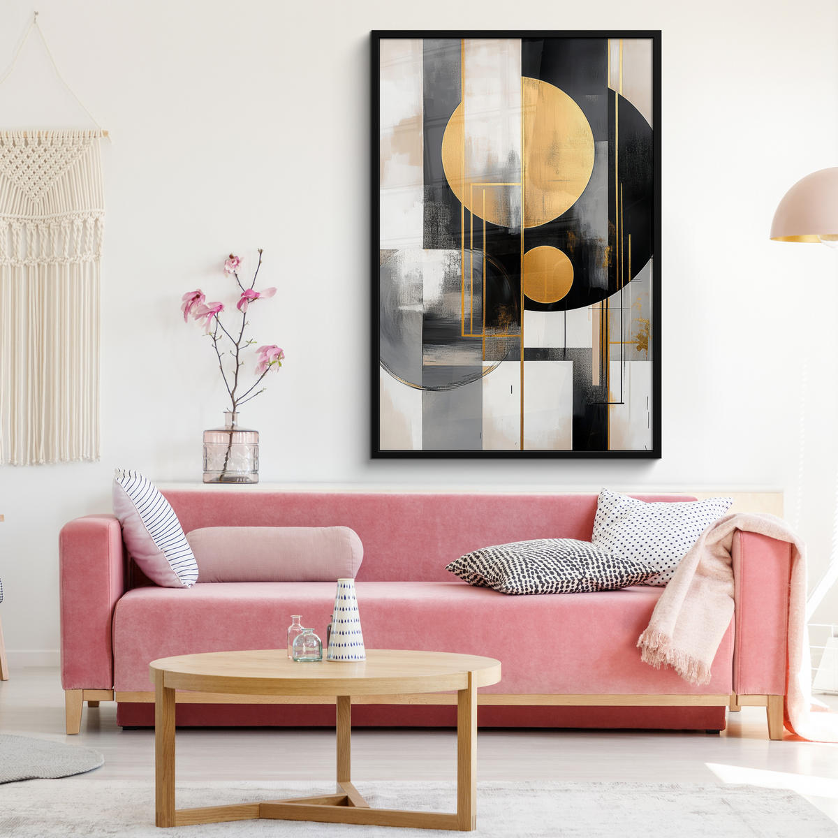 GERAHMTES BILD Abstrakt - Gold - Silber - Formen - Ästhetisch - Modern 80x120 cm - Goldfarben, Papier (80/120cm) - MuchoWow