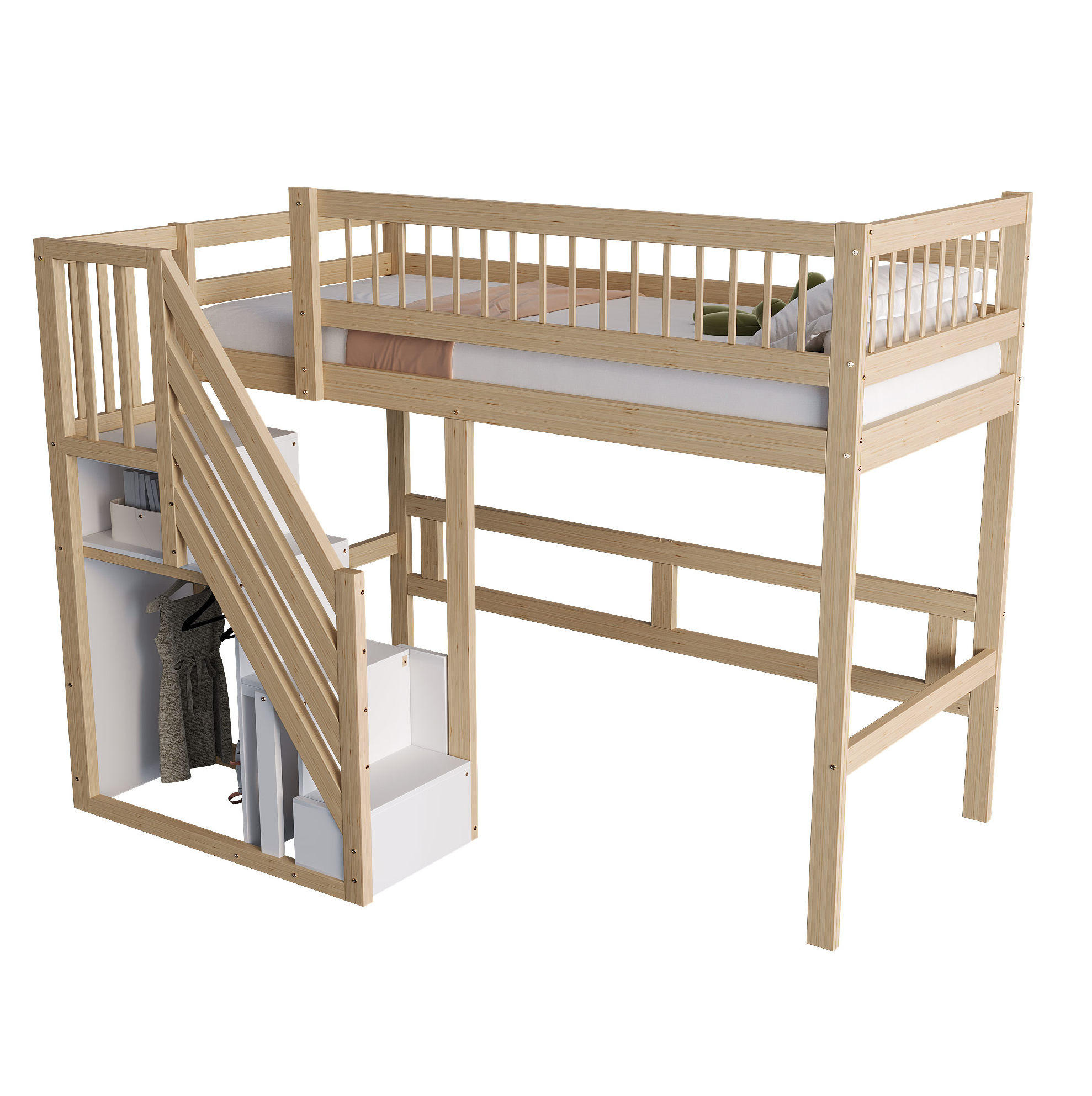 HOCHBETT aus Kiefernholz 90x200 cm Natur mit Stauraumtreppe - Naturfarben, Holzwerkstoff (90/200cm) - IVMEU