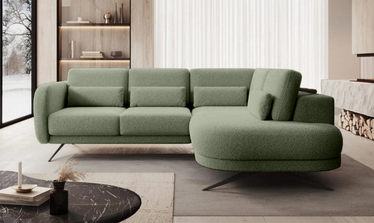 ECKSOFA ILUSIO L 250x205cm, Schlaffunktion, Dunkelgrün, Rechts - Dunkelgrün, Holz/Textil (248/205cm) - DomoHome