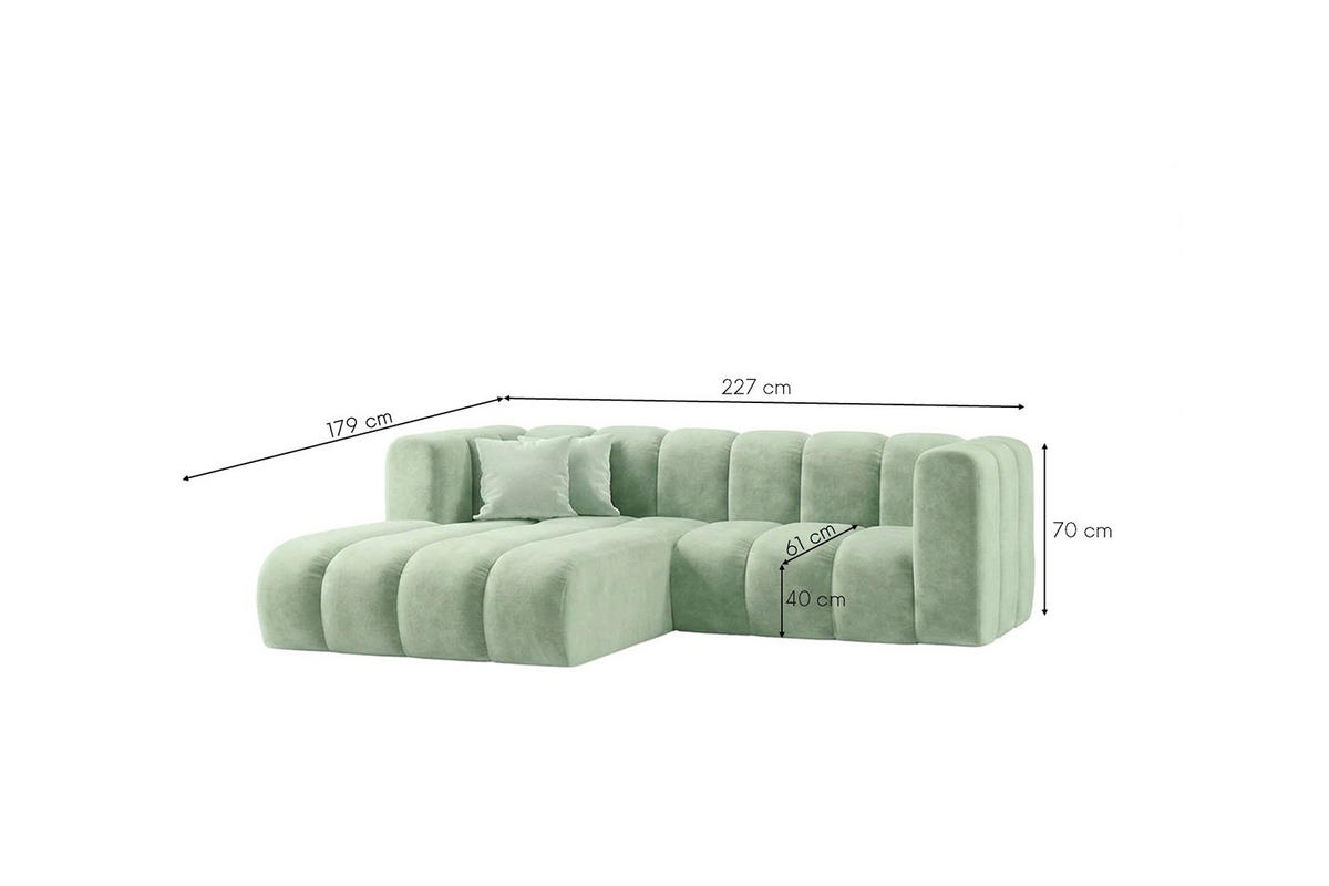 ECKSOFA Modulares In L-Form, Velvet-Stoff Riviera, Mintz, Links, GRAND - Mintgrün, Holz (227/179cm) - Kaiser Möbel