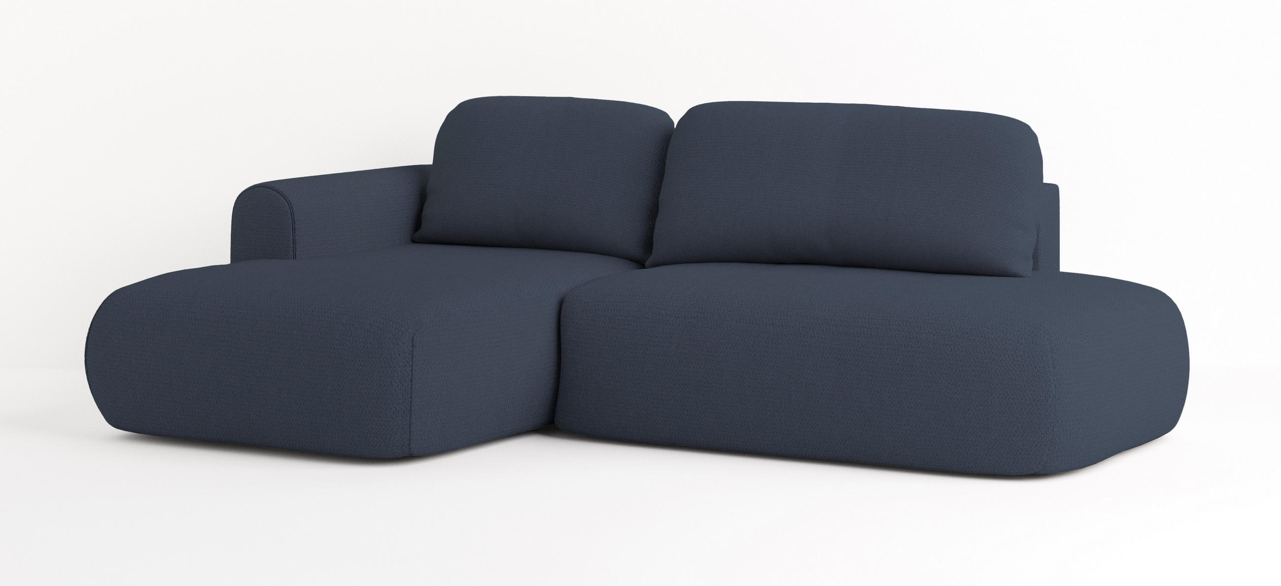 ECKSOFA NUVIRA L-S Blau Geflochtener Stoff mit Schlaffunktion - Blau, Holz (274/165cm) - MASSENO
