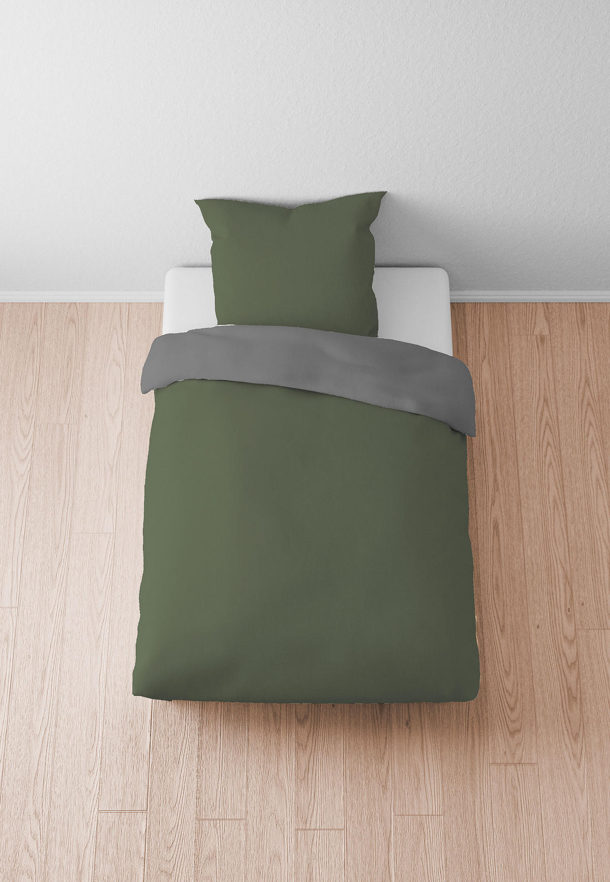 BETTWÄSCHE-GARNITUR Linon UNI fichte, 135x200 cm + 80x80 cm - Dunkelgrün, Textil (135/200cm) - biberna