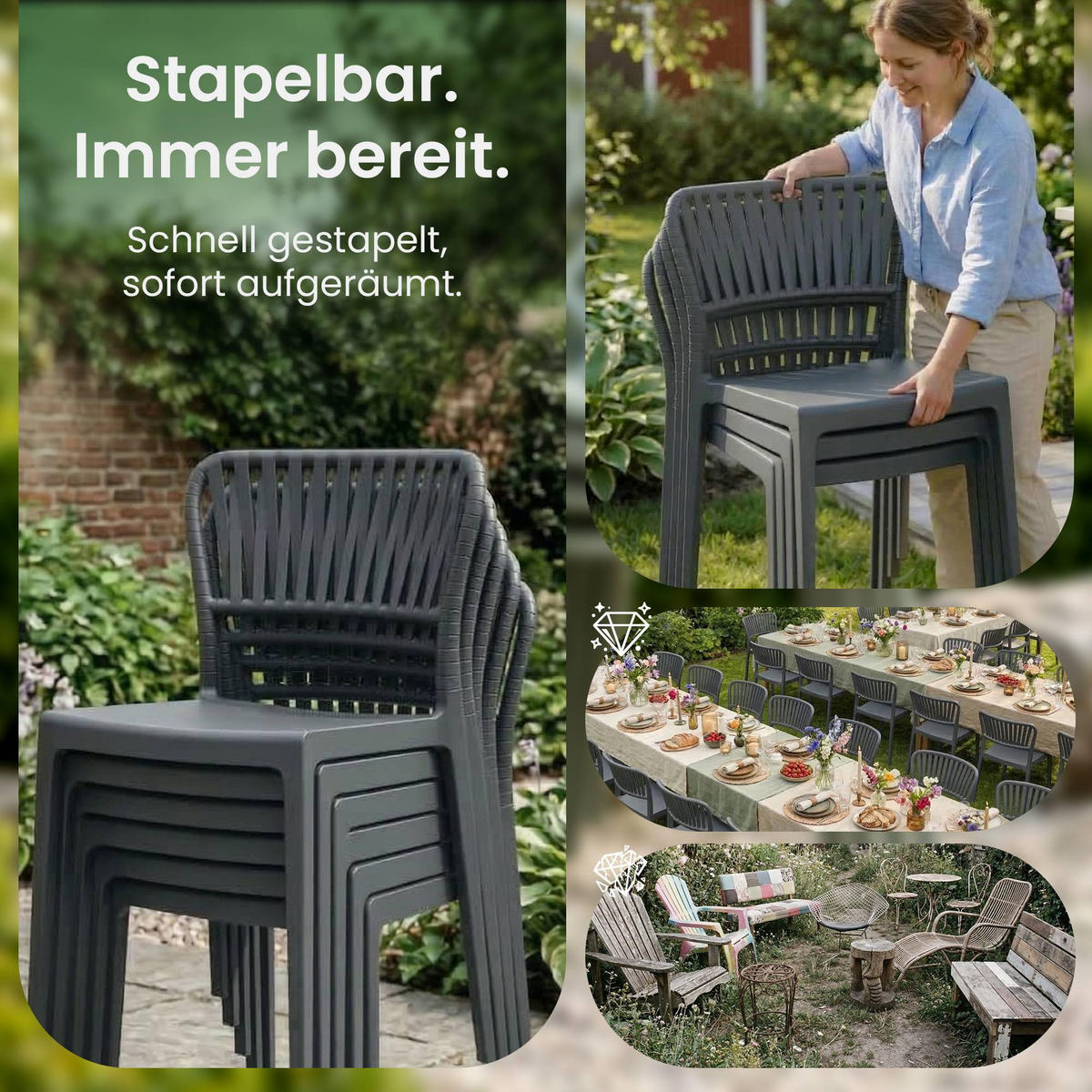 GARTENSTUHL 4er Set Kunststoff Dunkelgrau - Dunkelgrau, Kunststoff (45/84/55cm) - CLP