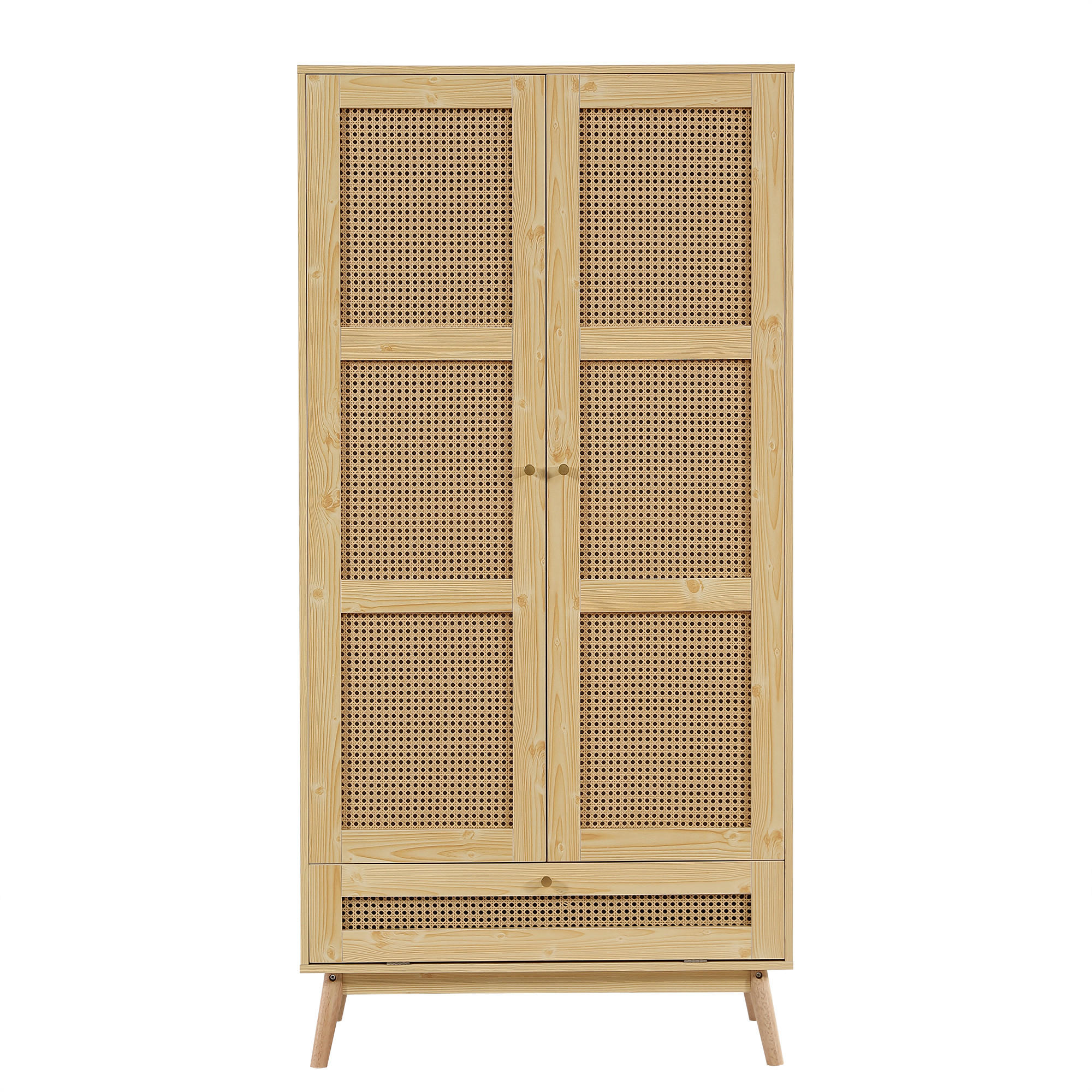 KLEIDERSCHRANK 90/45/183 cm mit 2 Drehtüren und Rattan-Optik in Natur - Naturfarben, Holz (90/183/45cm) - BEAOK