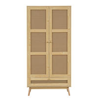 KLEIDERSCHRANK 90/45/183 cm mit 2 Drehtüren und Rattan-Optik in Natur - Naturfarben, Holz (90/183/45cm) - BEAOK