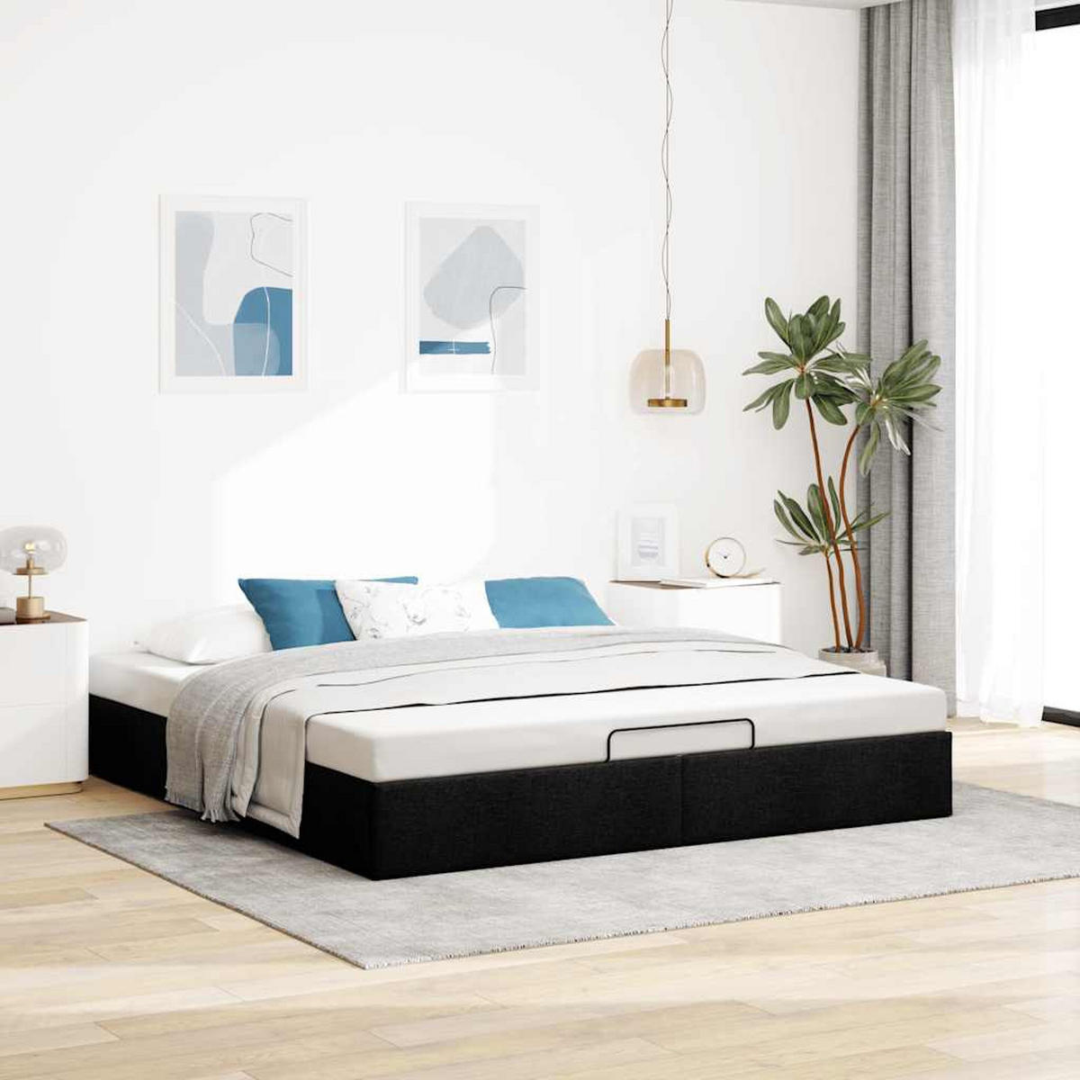 OTTOMAN-BETT Ohne Matratze Schwarz 180/200 Cm Stoff - Schwarz, Holzwerkstoff (180/200cm) - vidaXL