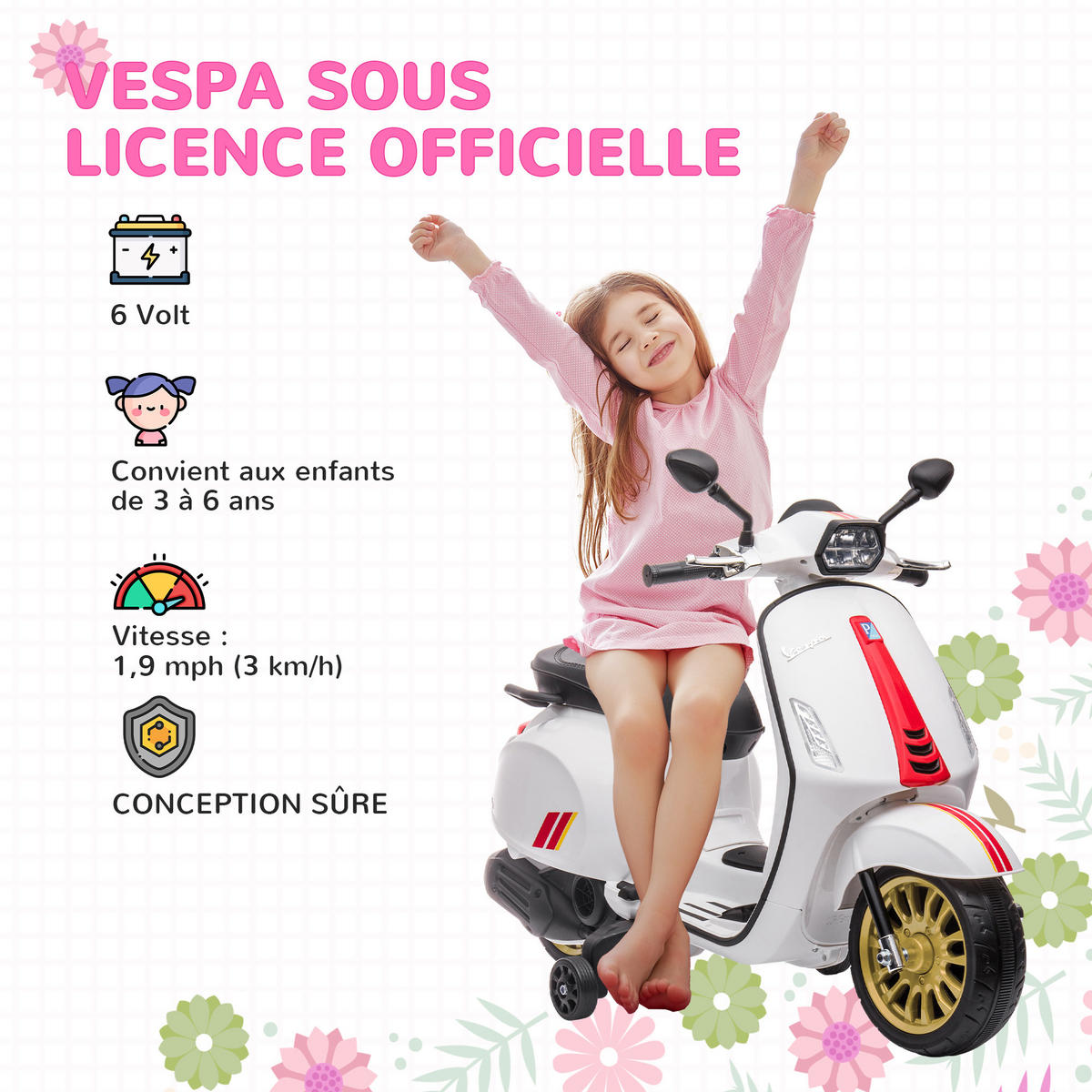 ELEKTRO-KINDERAUTO DE-13035 Stützräder Weiß - Weiß, Kunststoff (107/47/73cm) - ComfortXL