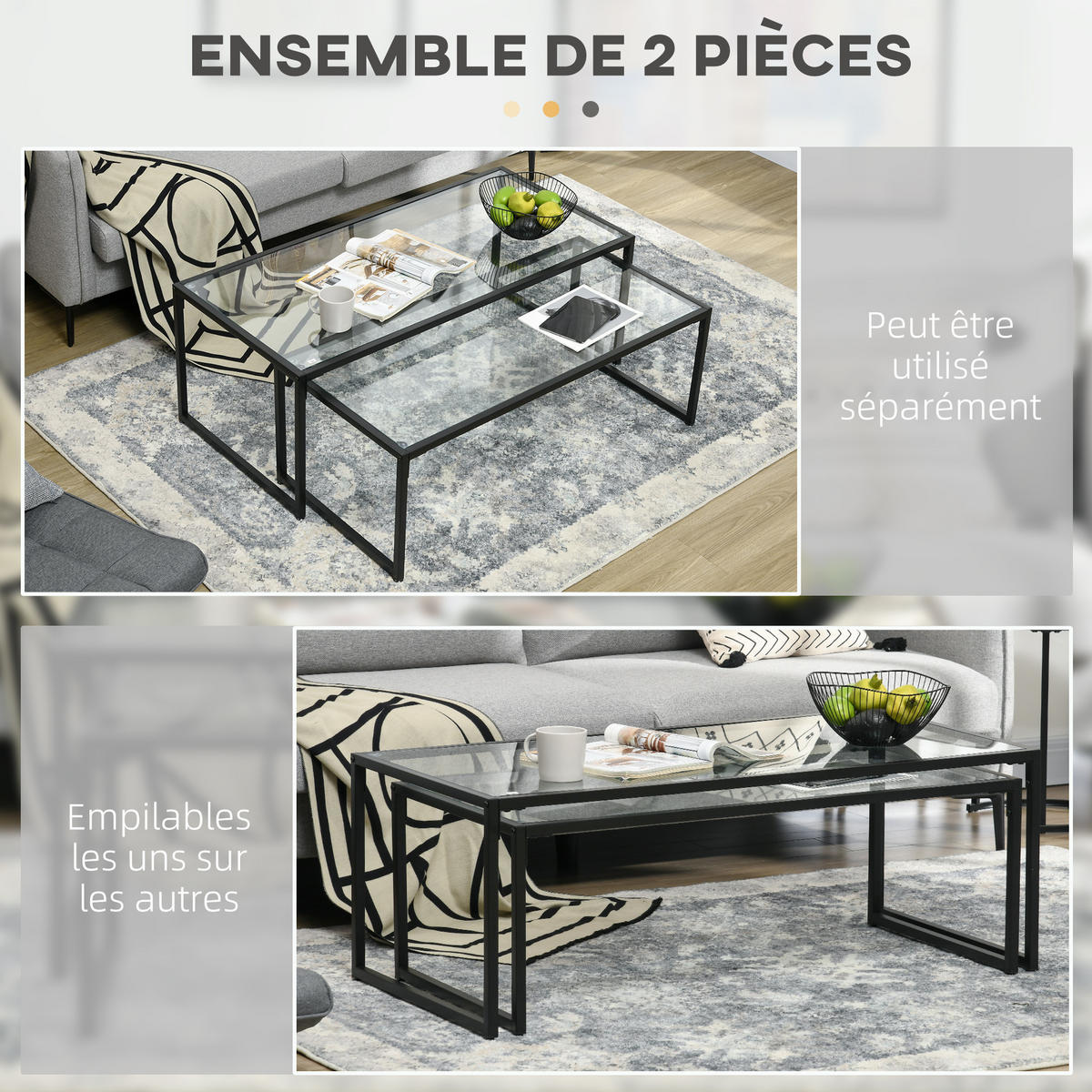COUCHTISCHE Schwarz 2er-Set - Schwarz, Glas (56/119/44.5cm) - PANGIVO