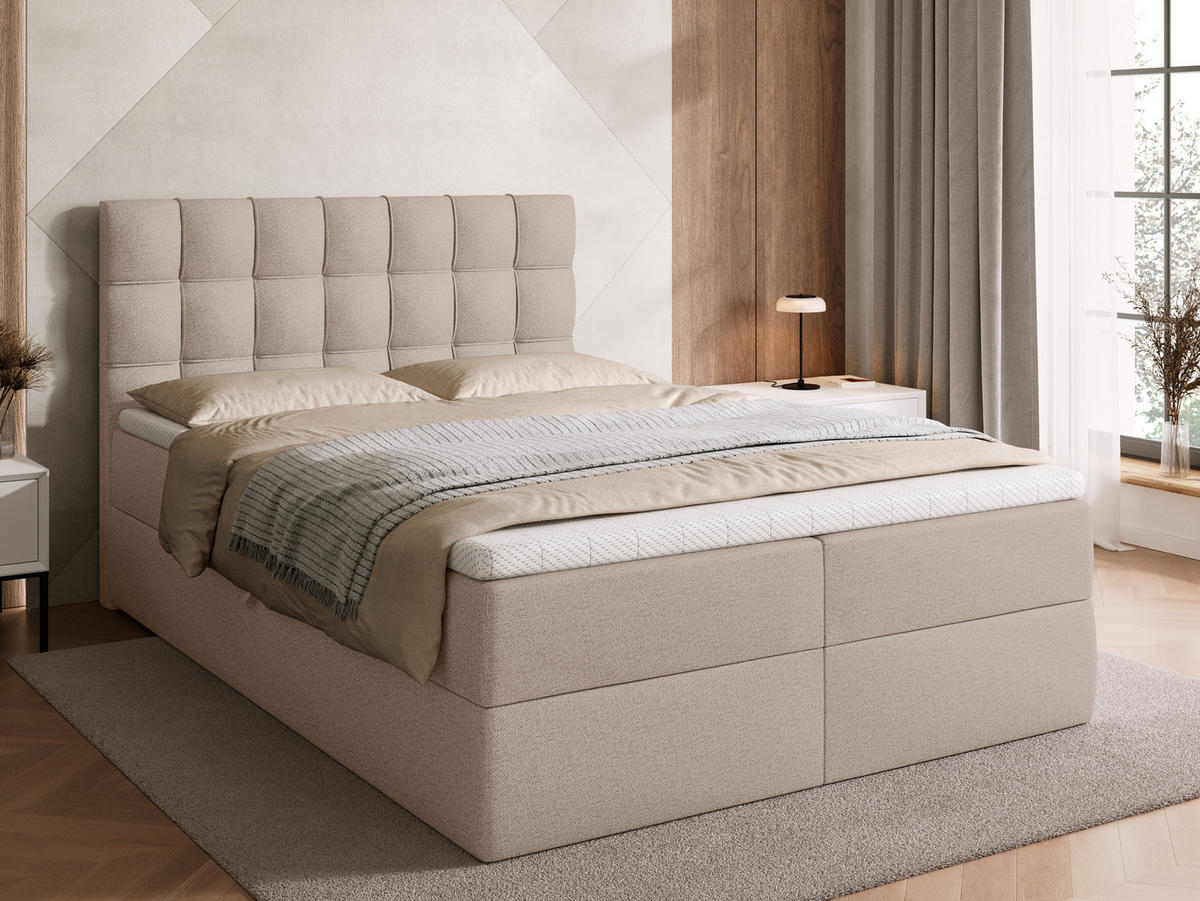 BOXBETT Detroit mit Topper 140/200 Beige - Creme, Textil (140/200cm) - Bromarkt