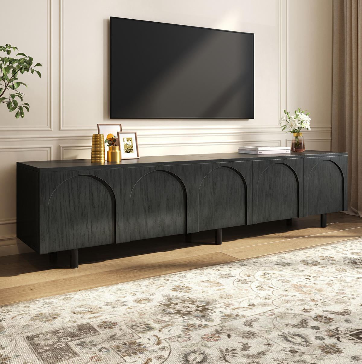 TV-ELEMENT mit 5 Türen 180 x 38 cm MDF Schwarz - Schwarz, Holzwerkstoff (38/45/180cm) - Beauniv