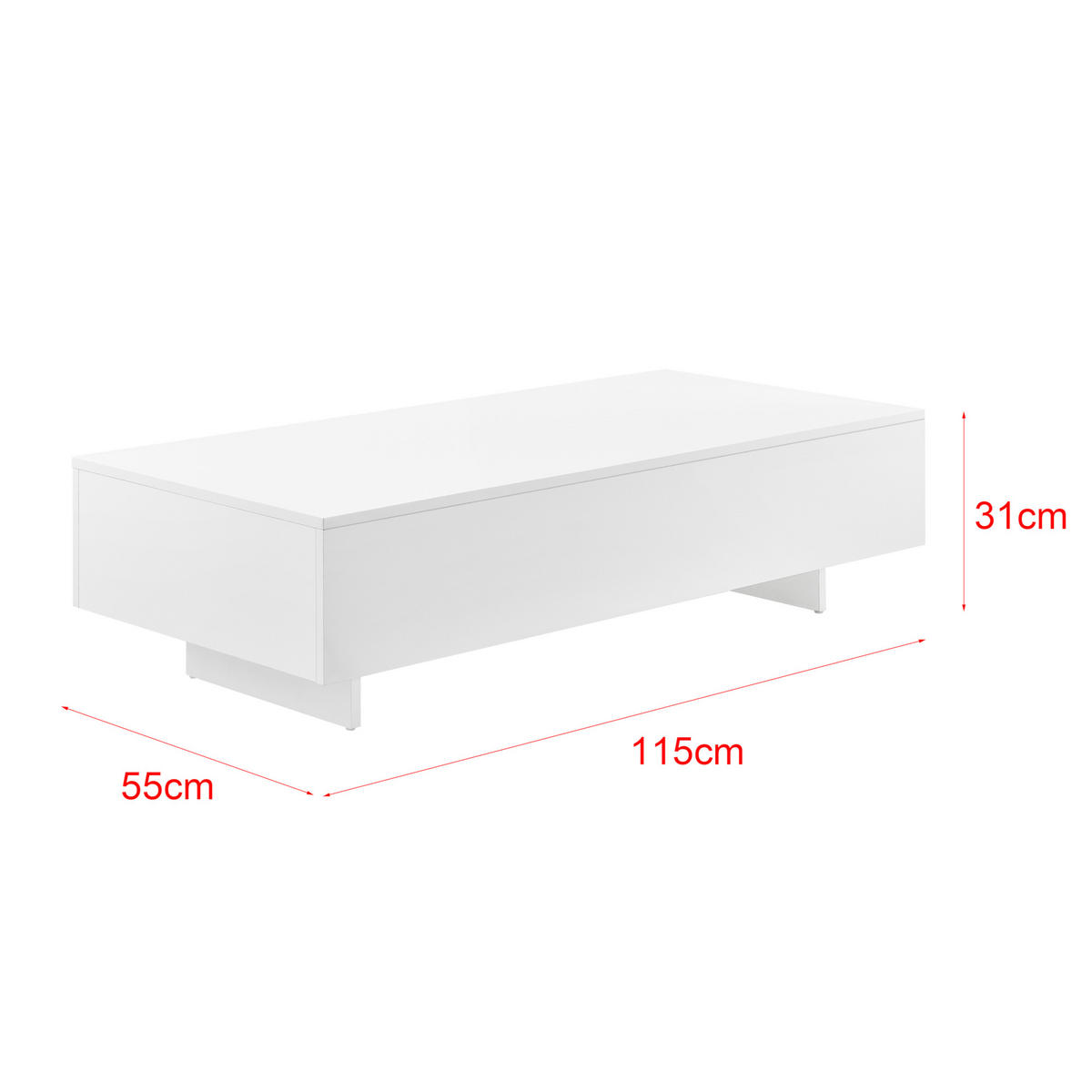 COUCHTISCH Lärketorp 115/55/31 - Weiß Hochglanz, Holzwerkstoff (55/115/31cm) - [en.casa]