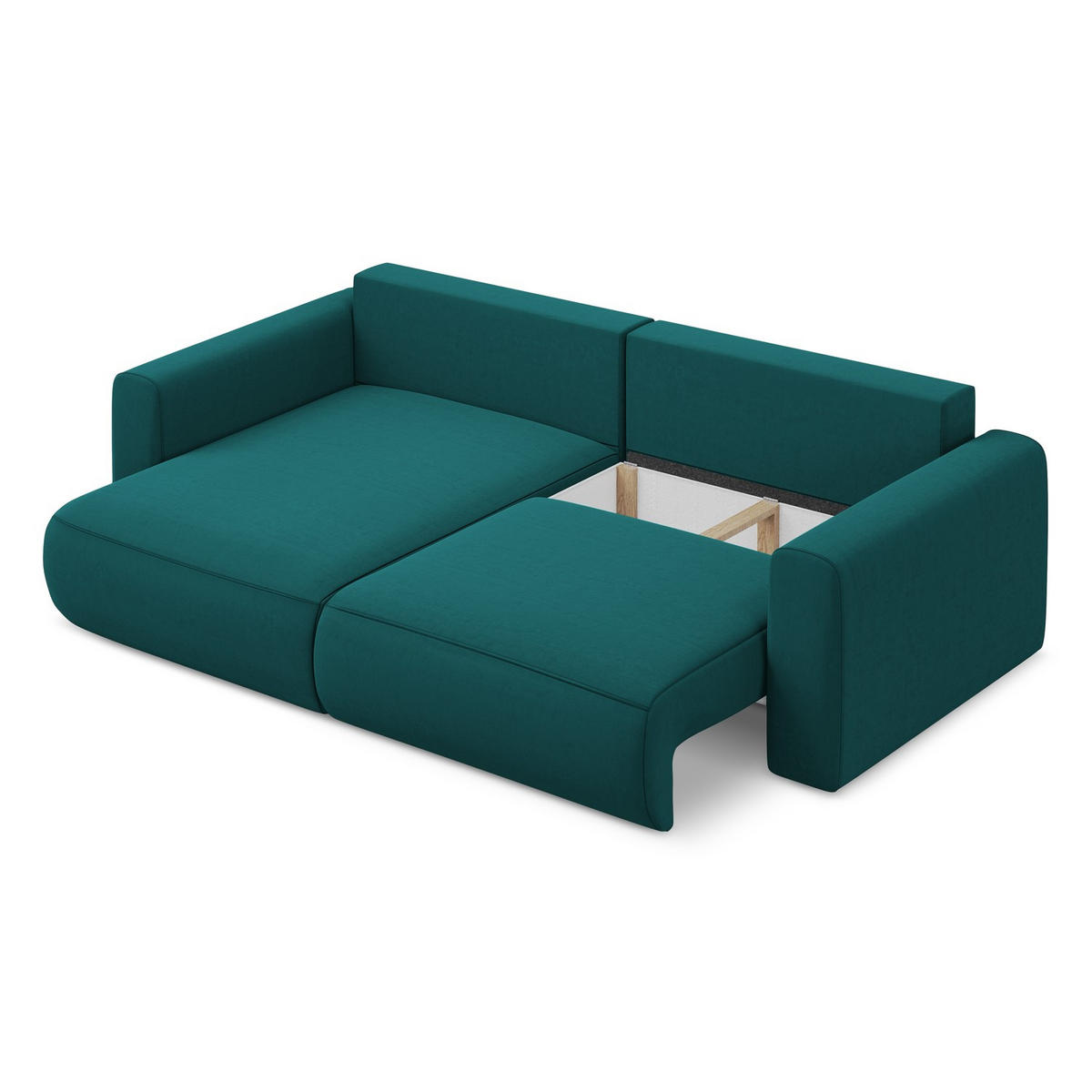 ECKSOFA mit Schlaffunktion Samt Stoff Blau - Blau/Petrol, Kunststoff/Textil (149/240cm) - LaMiaSofa