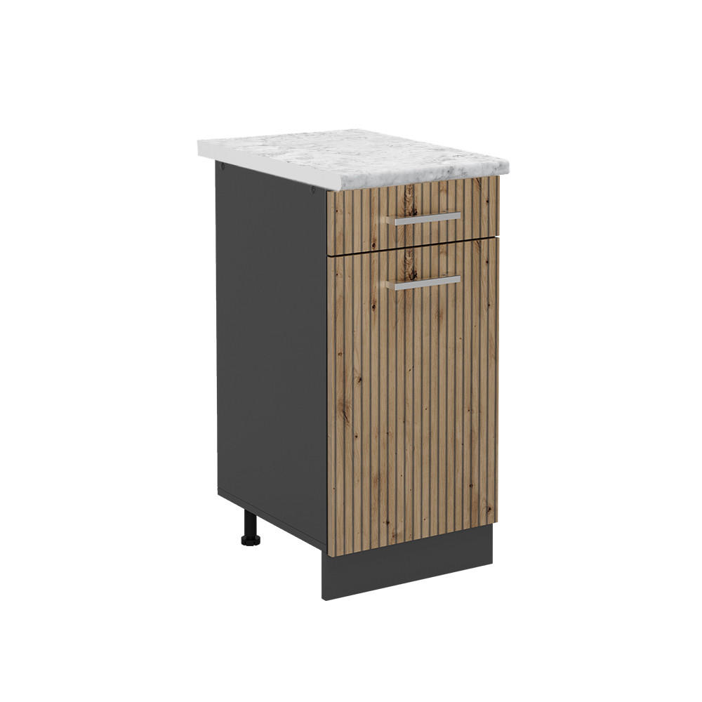 KÜCHENUNTERSCHRANK R-Line Artisan-Eiche 40 cm, AP Marmor - Anthrazit/Eiche Artisan, Holzwerkstoff (40/81.6/60cm) - Vicco