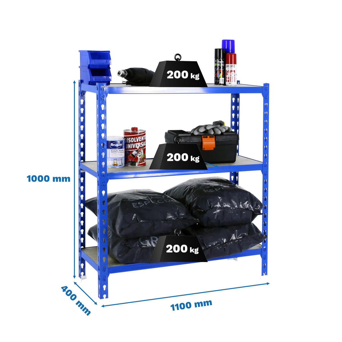 SCHWERLASTREGAL Small Muli HxBxT 100 x 110 x 40 cm 3 Fachböden Fachlast 200 kg Blau - Blau, Metall (110/100/40cm) - PROREGAL