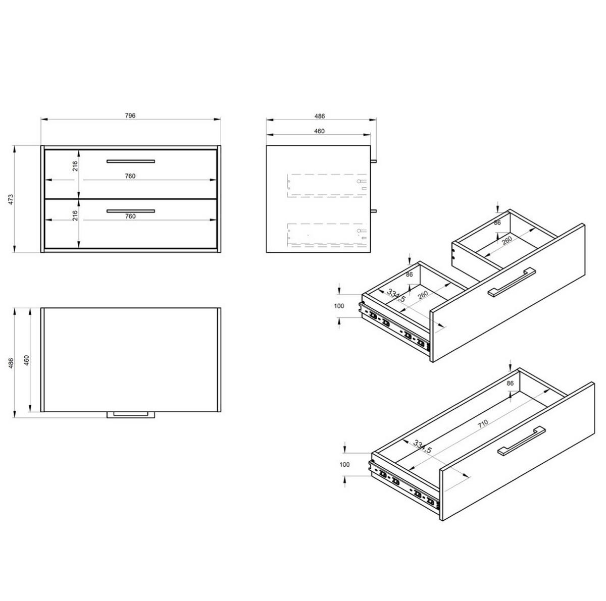WASCHBECKENUNTERSCHRANK Florence 2 Schubladen Weiß Matt - 80 x 46 x 46 cm - Weiß, Holz (80/46/46cm) - Badplaats