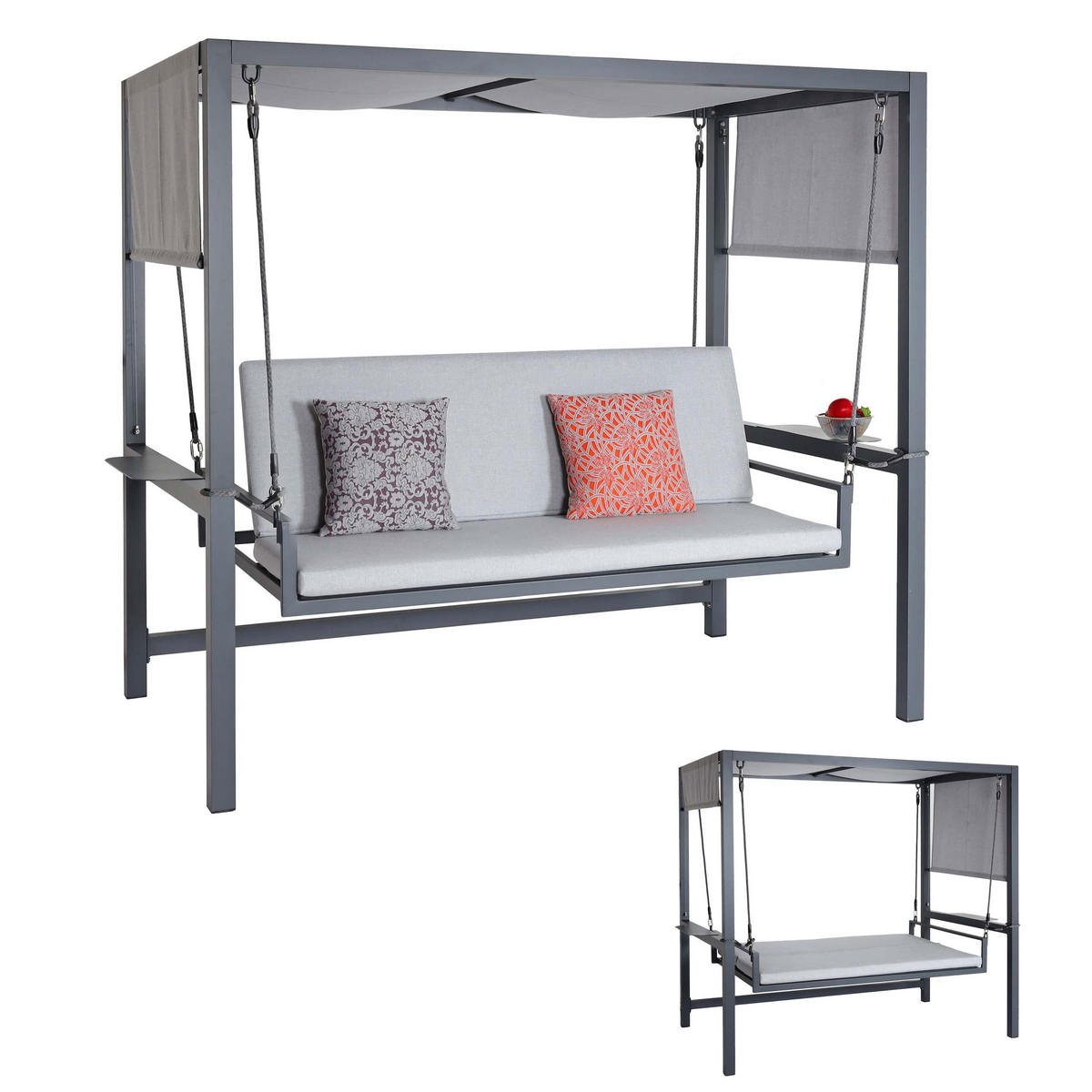 ALU-HOLLYWOODSCHAUKEL Anthrazit, Grau - Anthrazit/Grau, Metall (221/195/131cm) - MCW
