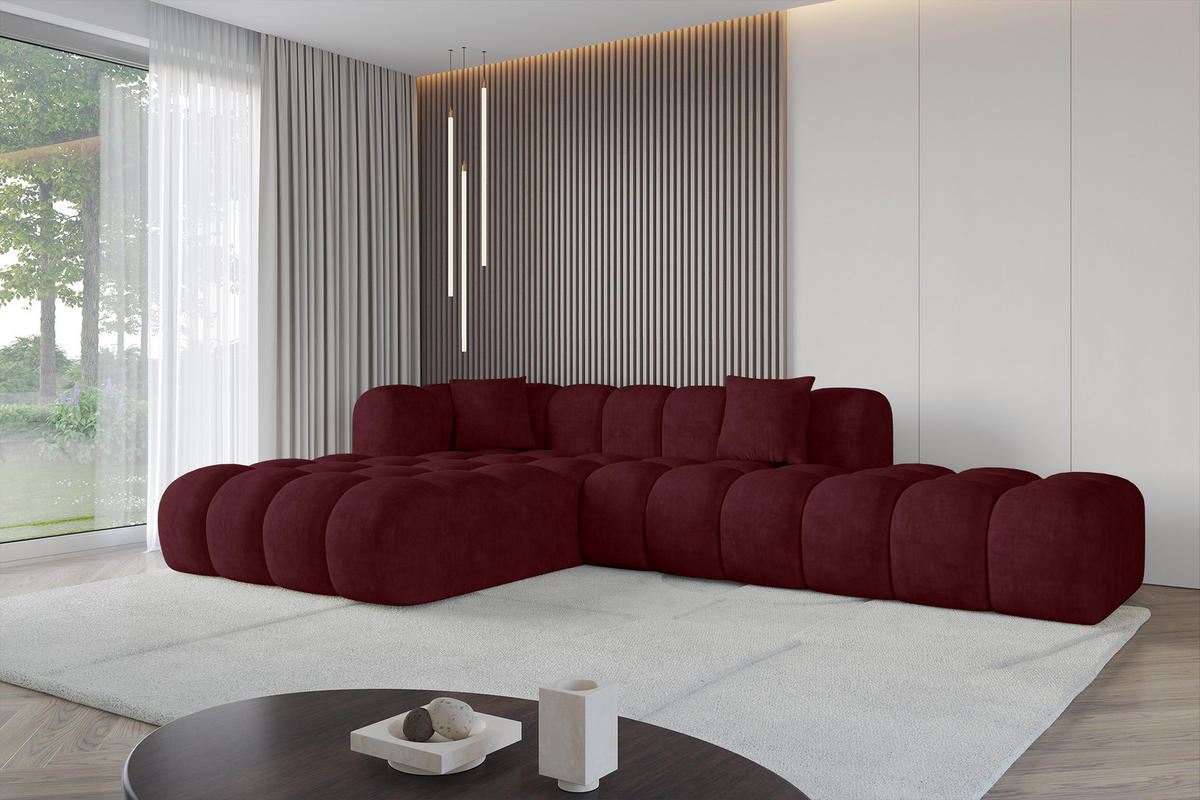 ECKSOFA Ottomane Links OLEA-L2 - 289x176x71 cm Bordeaux - Bordeaux/Schwarz, Holzwerkstoff/Kunststoff (289/176cm) - ALTDECOR
