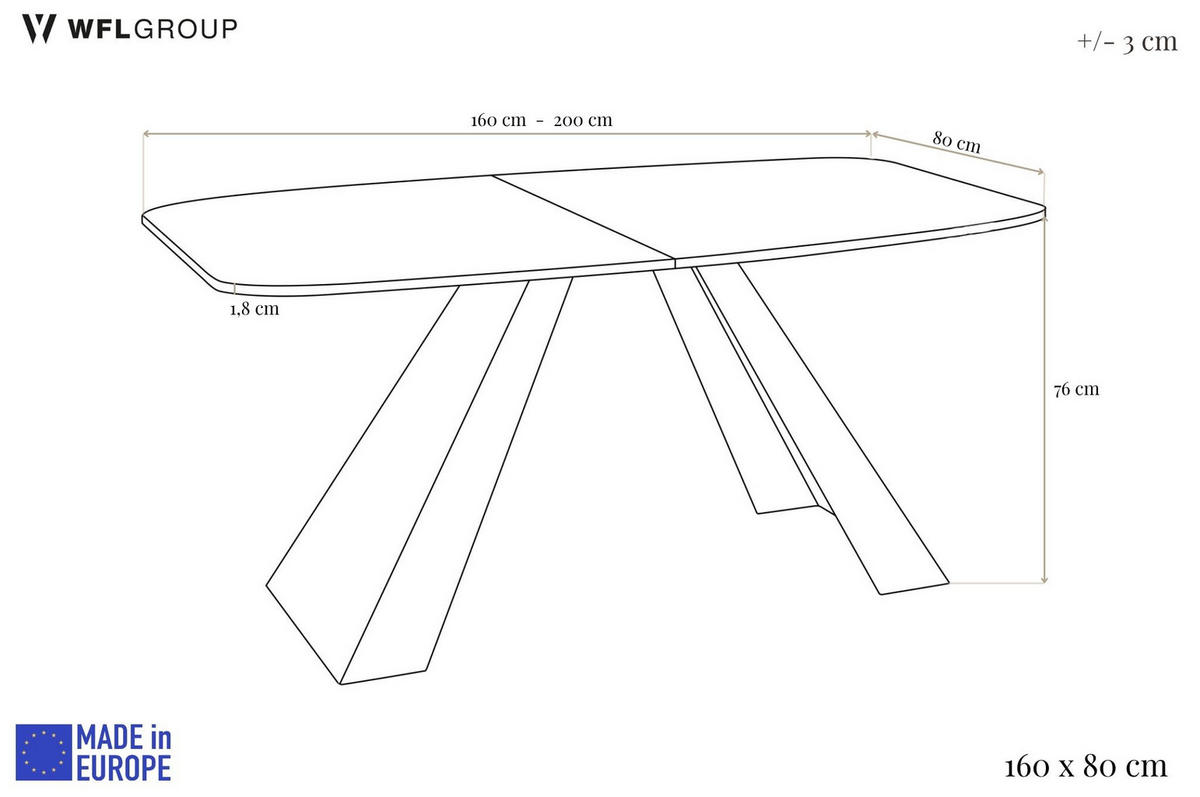 ESSTISCH Monte Weiß rechteckig ausziehbar, Lancelot Eiche 160-200/80/76 cm - Eichefarben/Braun, Holzwerkstoff/Metall (80/198/76cm) - WFL GROUP