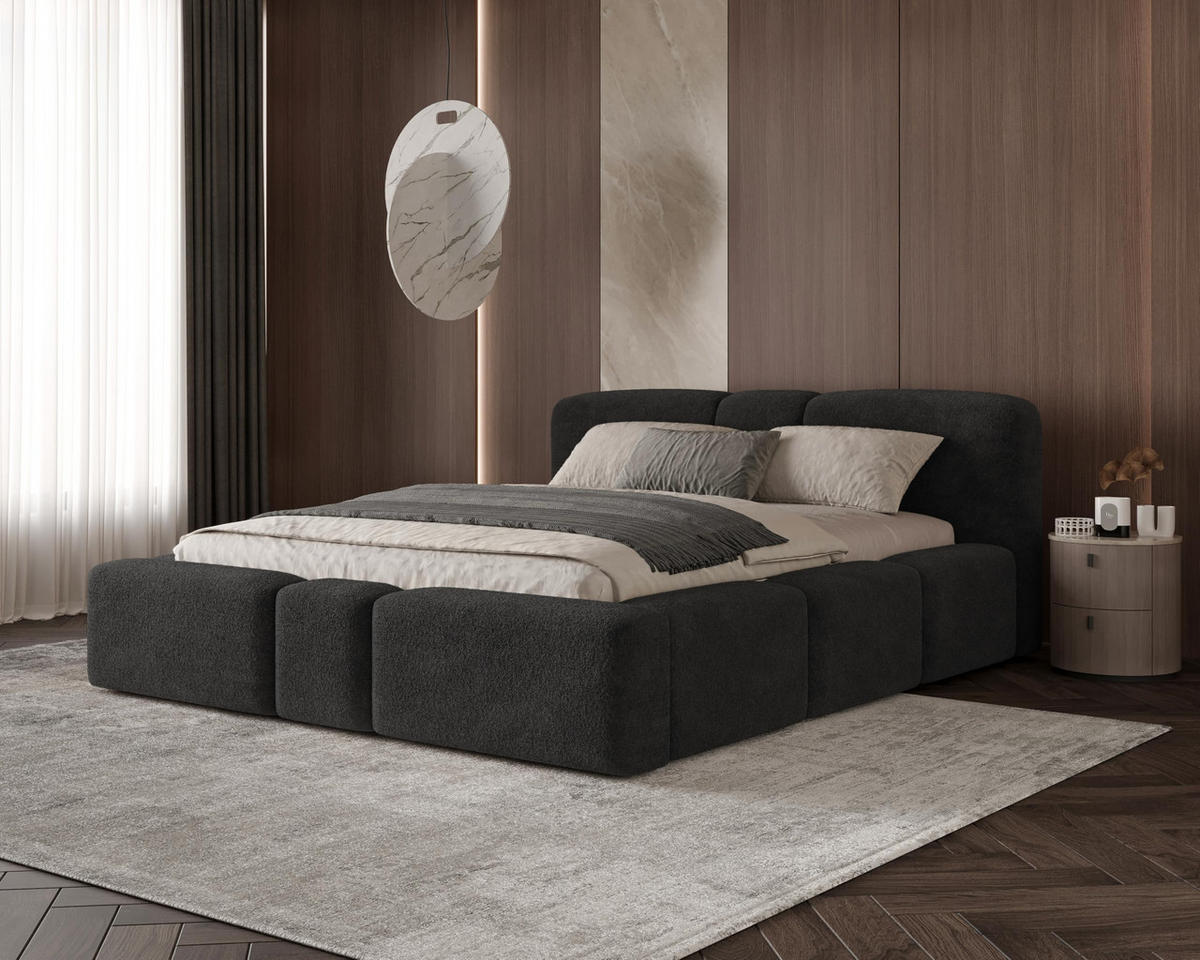 POLSTERBETT Monte160x200 cm- Bettkasten und Stauraum - Doppelbett mit Stabilem Metallrahmen - Monte-Stoff- Schwarz - Schwarz, Holzwerkstoff (160/200cm) - Chilly