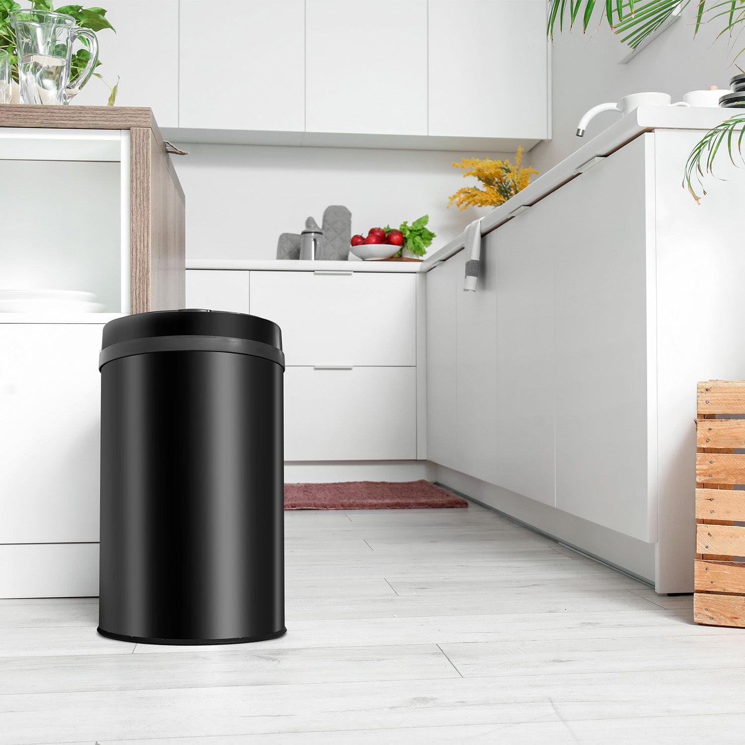 MÜLLEIMER rund 30L schwarz mit Sensor - Schwarz, Metall (31/52/31cm) - Juskys