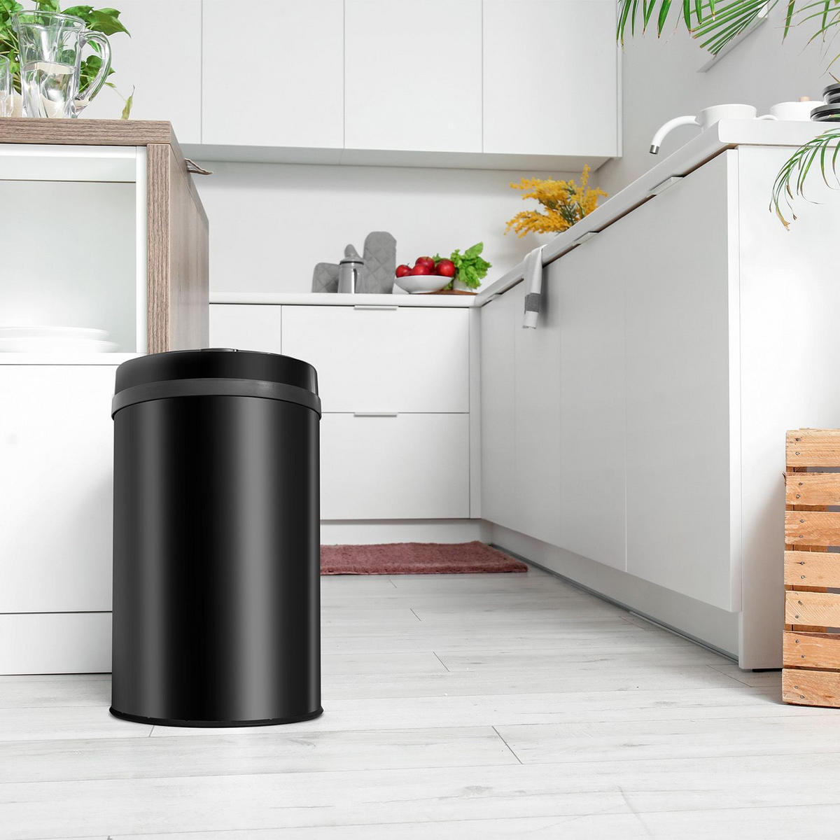 MÜLLEIMER rund 30L schwarz mit Sensor - Schwarz, Metall (31/52/31cm) - Juskys