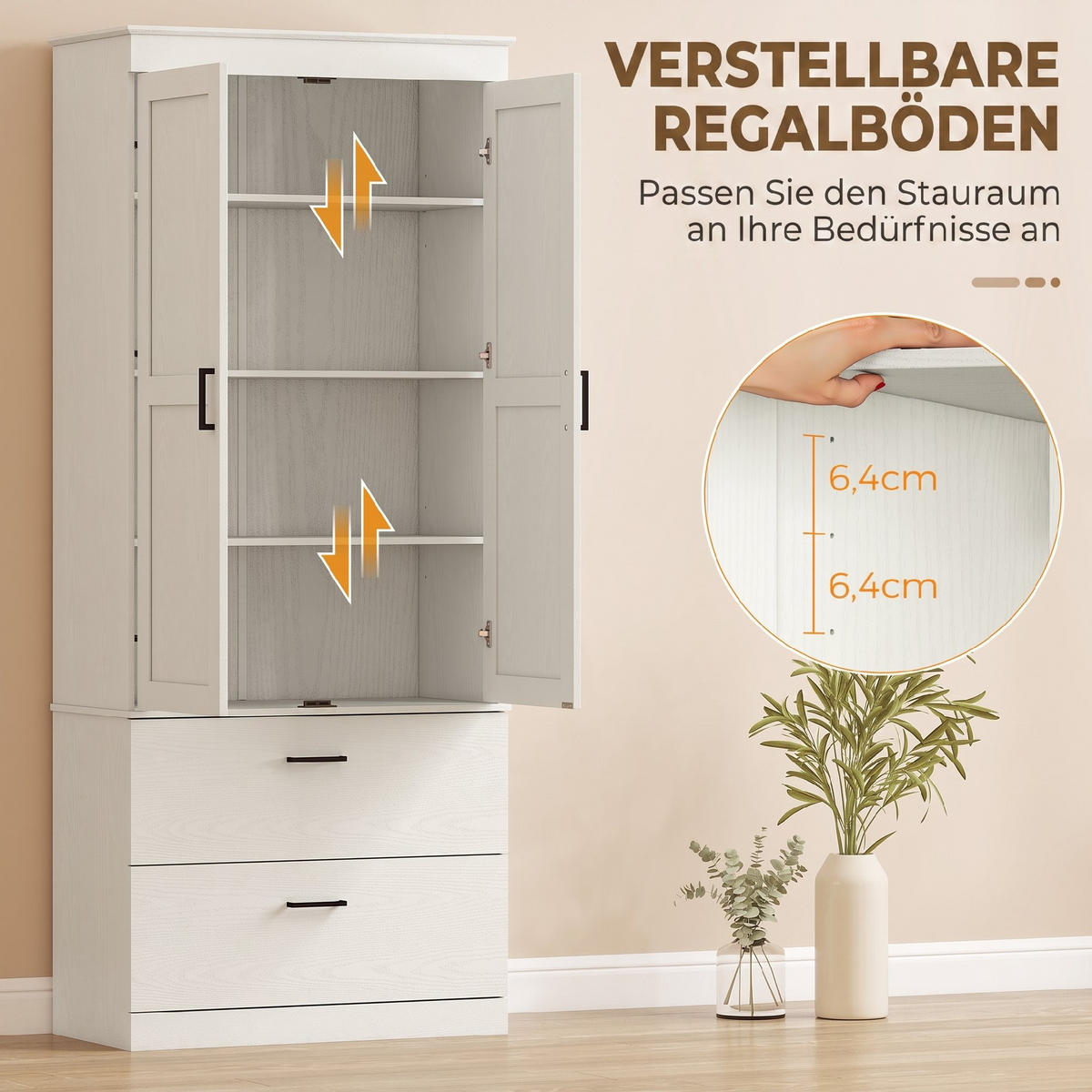 KÖKSSKÅP i spånskiva, krämvit - Cremefärgad/Svart, Träbaserade material/Plast (39/178/75cm) - HOMCOM
