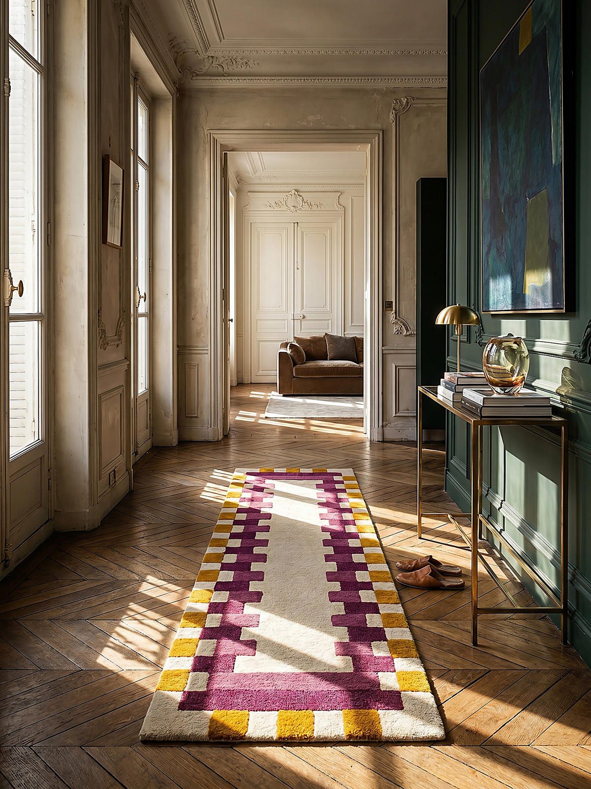 WOLLTEPPICH WENSUM, geometrisch, Rosa-Gelb, 60 x 230 cm - Rosa, Textil (60/230cm) - KADIMA DESIGN