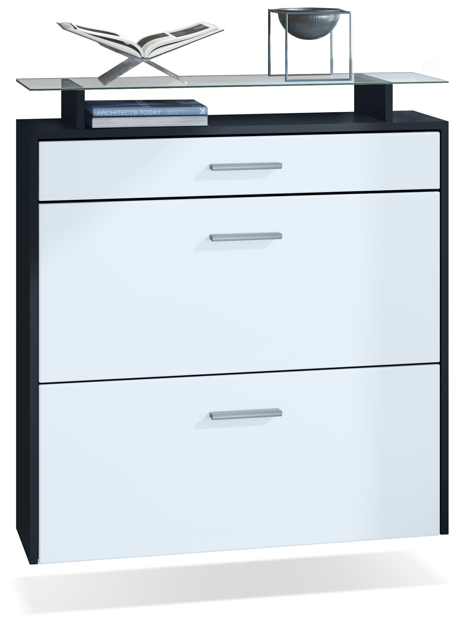 SCHUHSCHRANK Malea Front in Weiß matt - Weiß, Holzwerkstoff (89/96/23cm) - Vladon