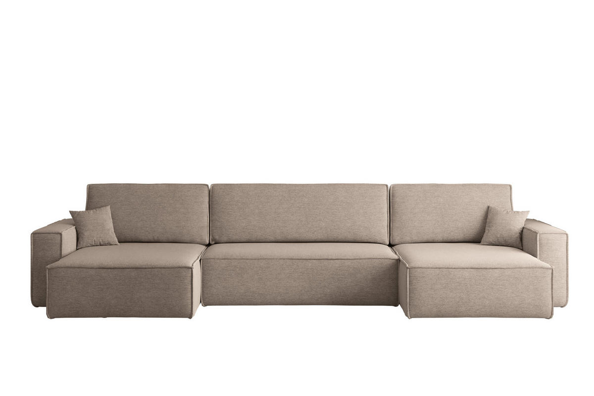 ECKSOFA Mit Schlaffunktion Und Bettkasten, Eckcouch BEST U XL Stoff Verita Warmbeige - Ecru, Holz (142/372cm) - Kaiser Möbel