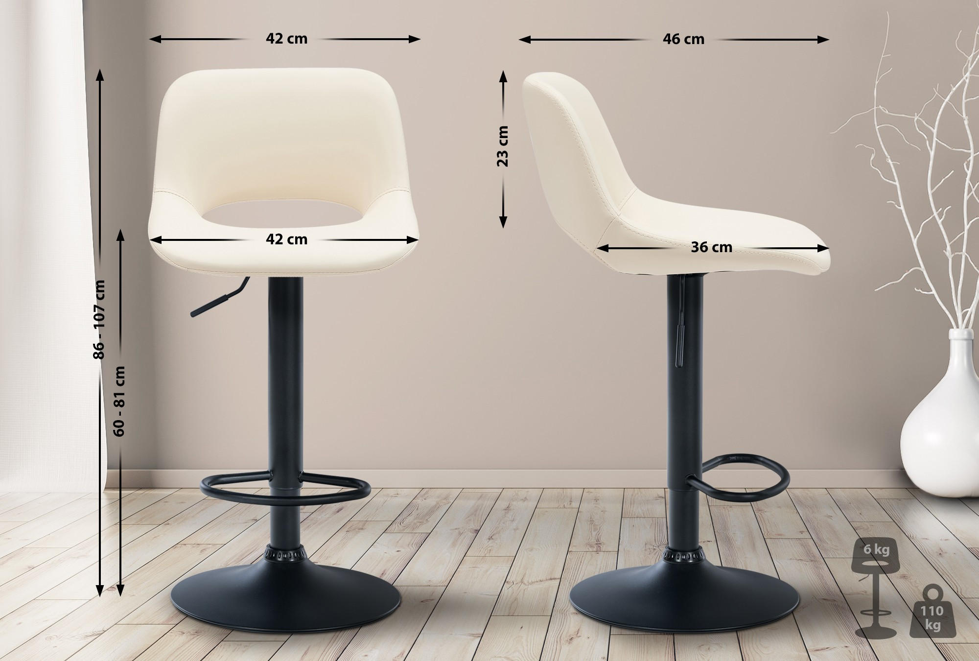 Thumbnail - CLP Barhocker, Creme, Textil, 42x86x46 cm, Esszimmer, Barmöbel, Barhocker