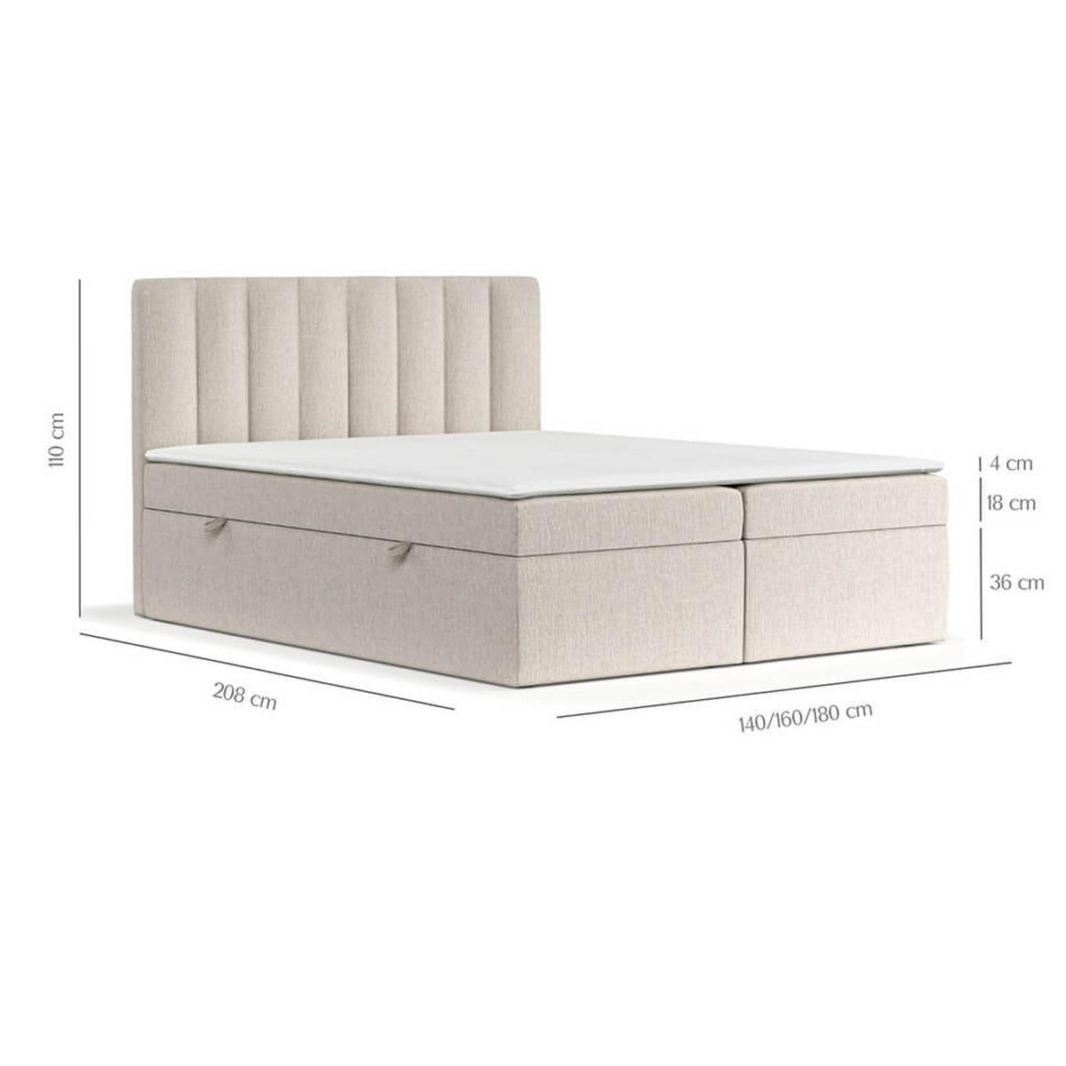 BOXBETT Amaro 180/200 cm Graubeige im Megan Stoff - Schwarz/Grau, Holz/Holzwerkstoff (180/200cm) - AltaBeds